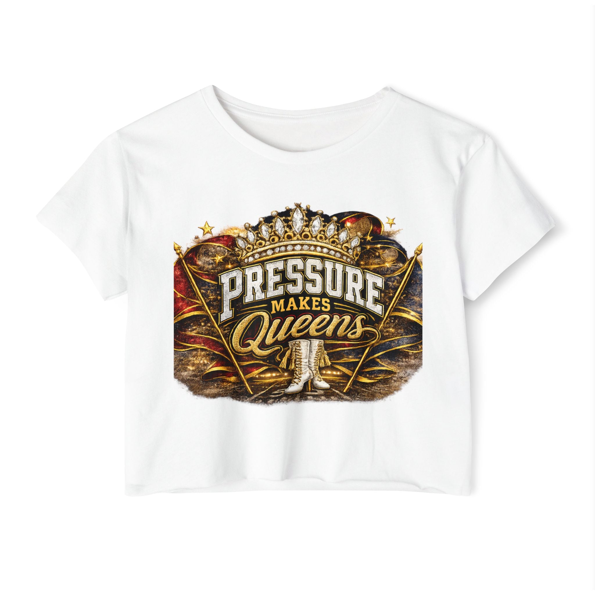 Pressure Makes Queens Crop Top — Empowering Festival Tee for Women