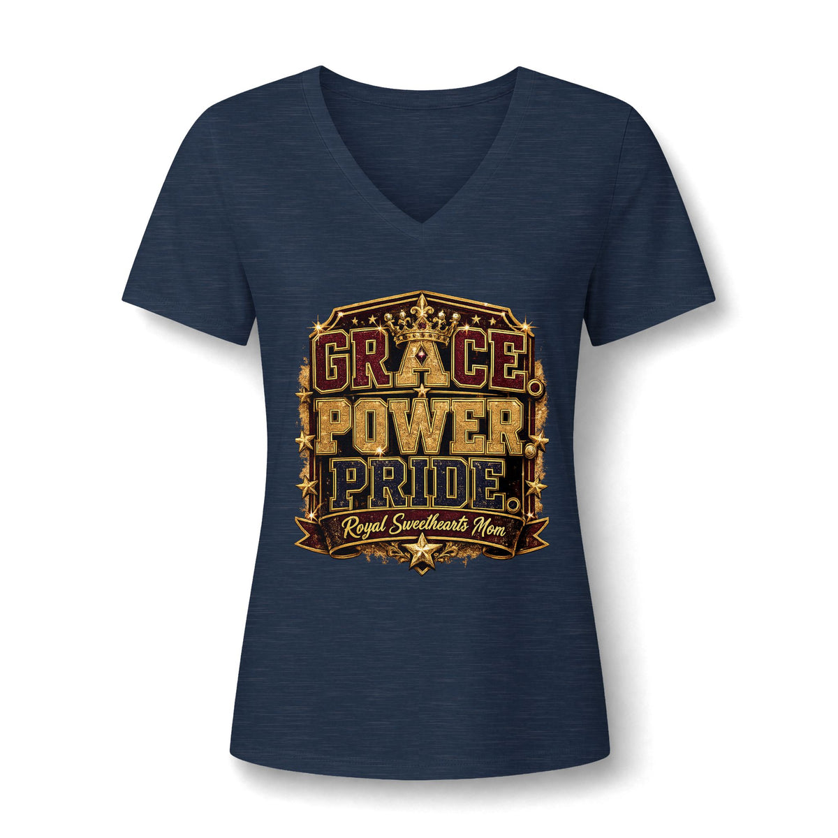 Grace Power Pride V-Neck Tee — "Royal Sweetheart Mom" Graphic Women's Shirt