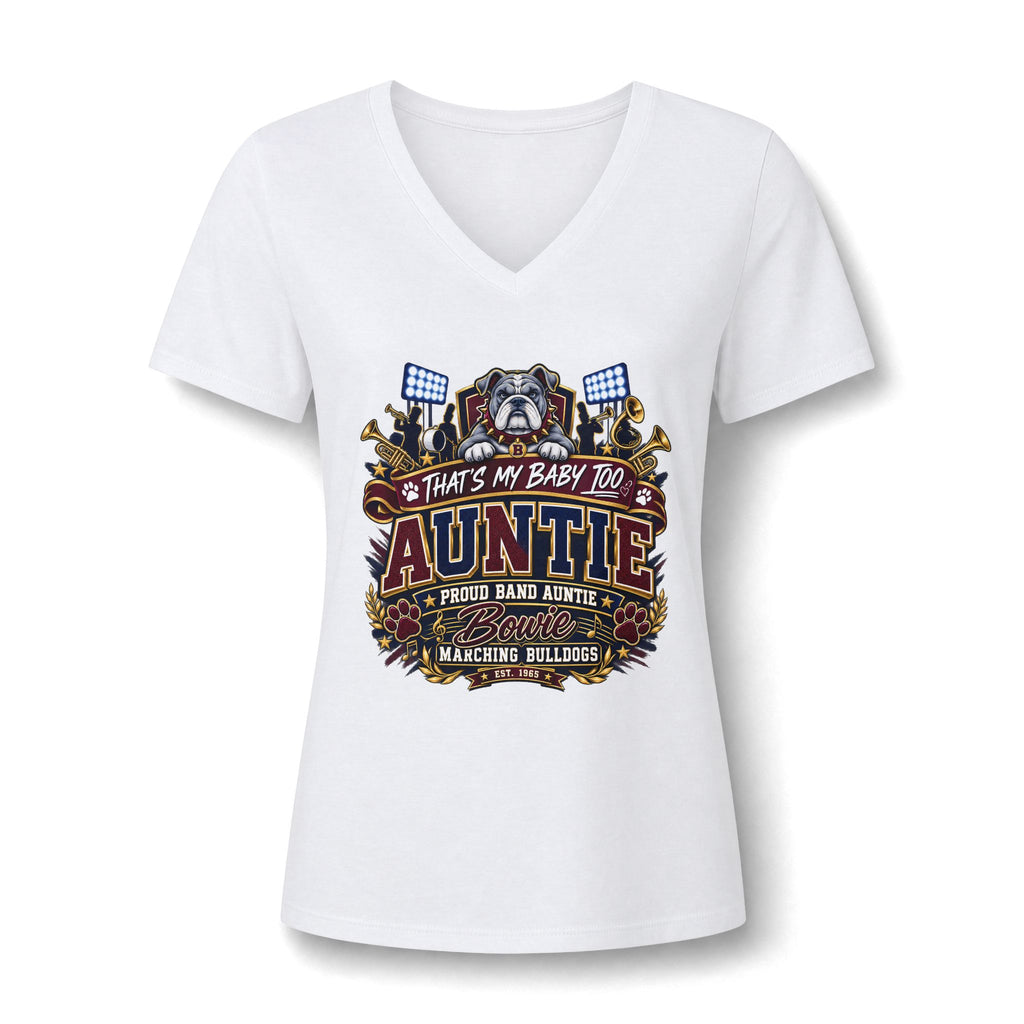 Auntie V-Neck Tee — Proud Band Auntie 'That's My Baby Too' Graphic T-Shirt