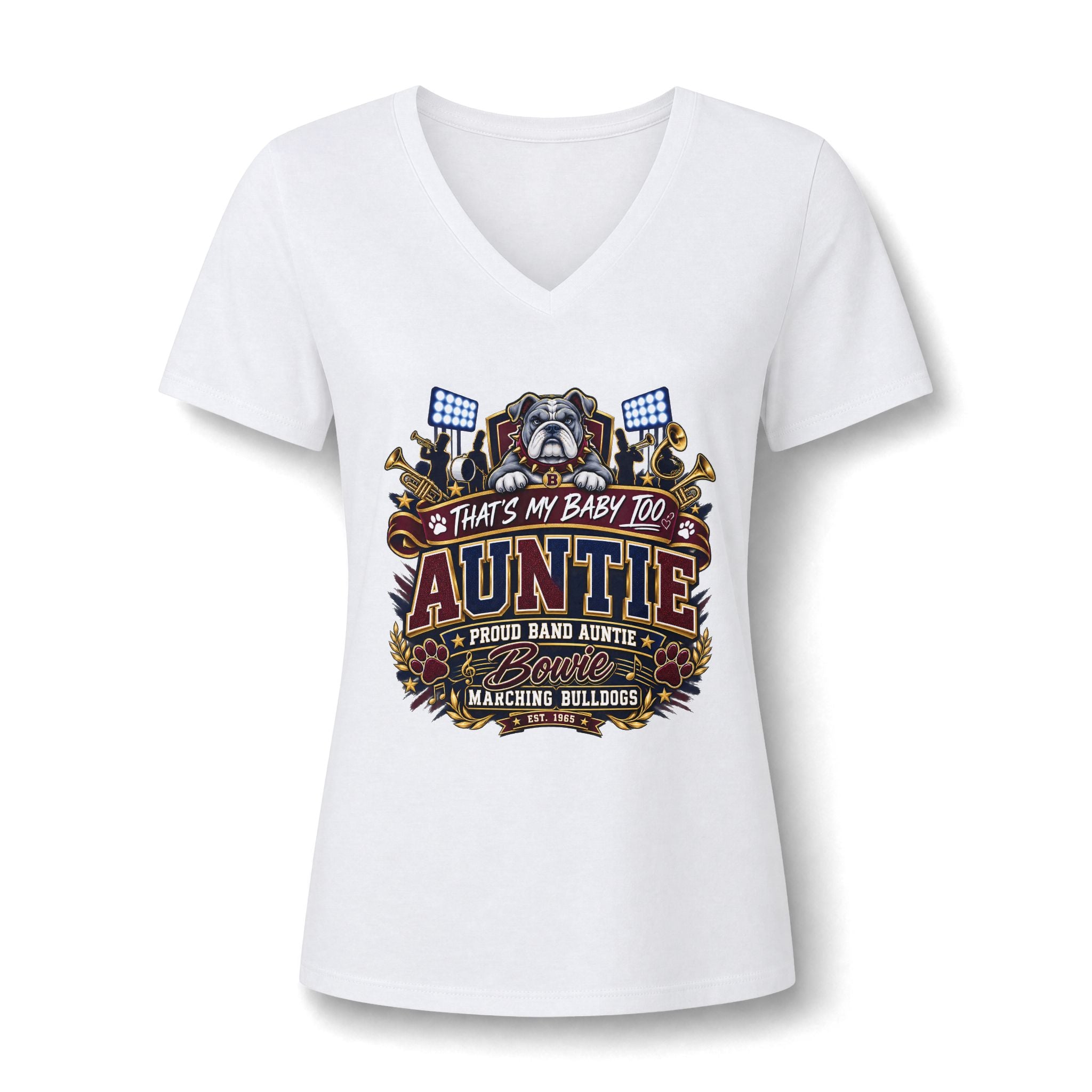 Auntie V-Neck Tee — Proud Band Auntie 'That's My Baby Too' Graphic T-Shirt