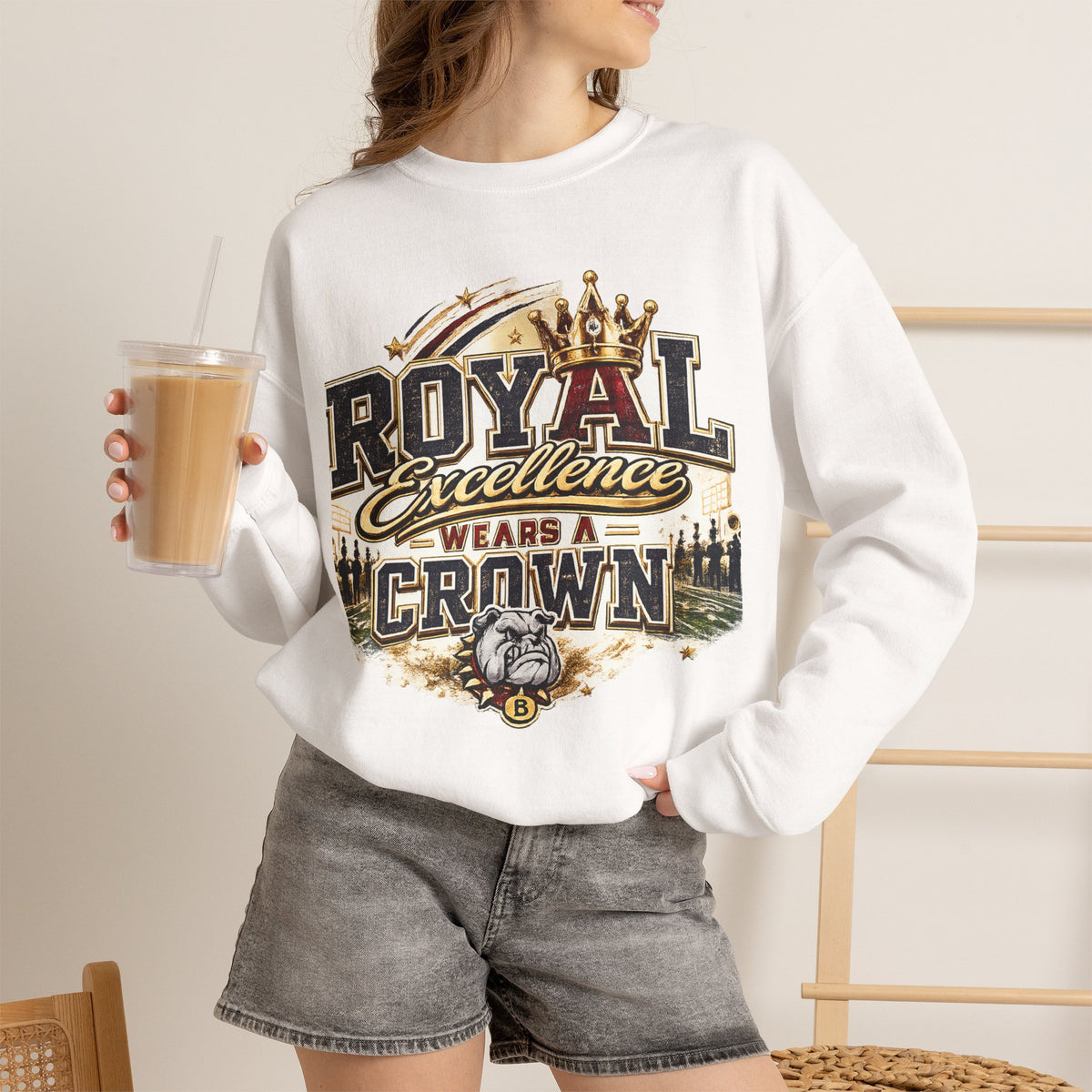 Crewneck Sweatshirt - "Royal Excellence Wears a Crown" Graphic