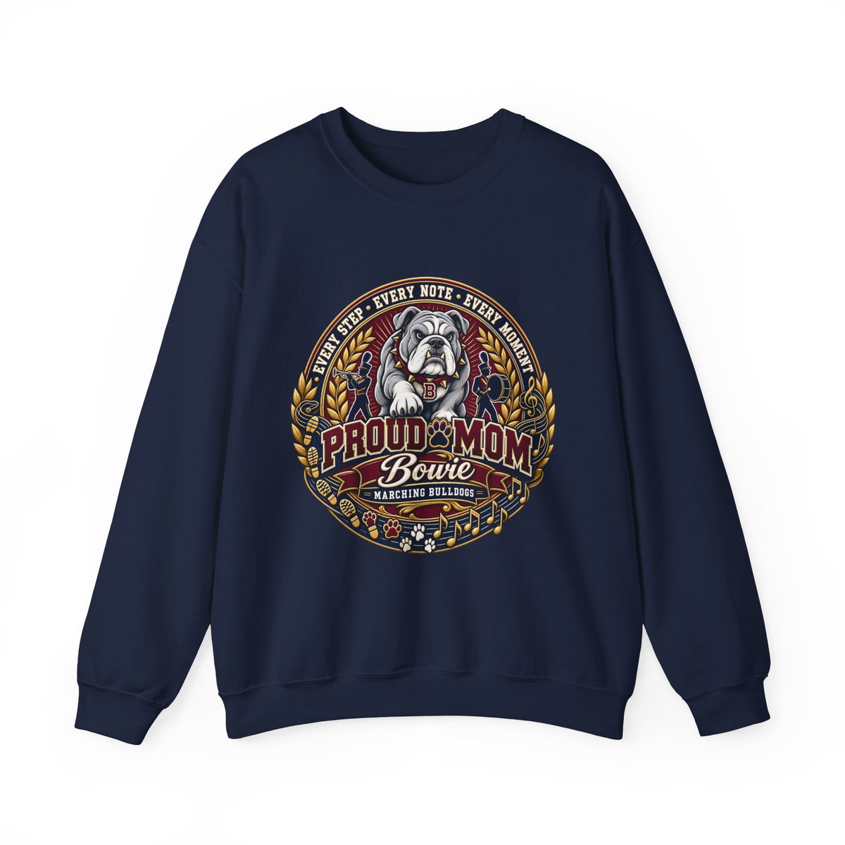 Proud Mom Crewneck Sweatshirt — "Bowie" Marching Bulldog Band Mom Pullover