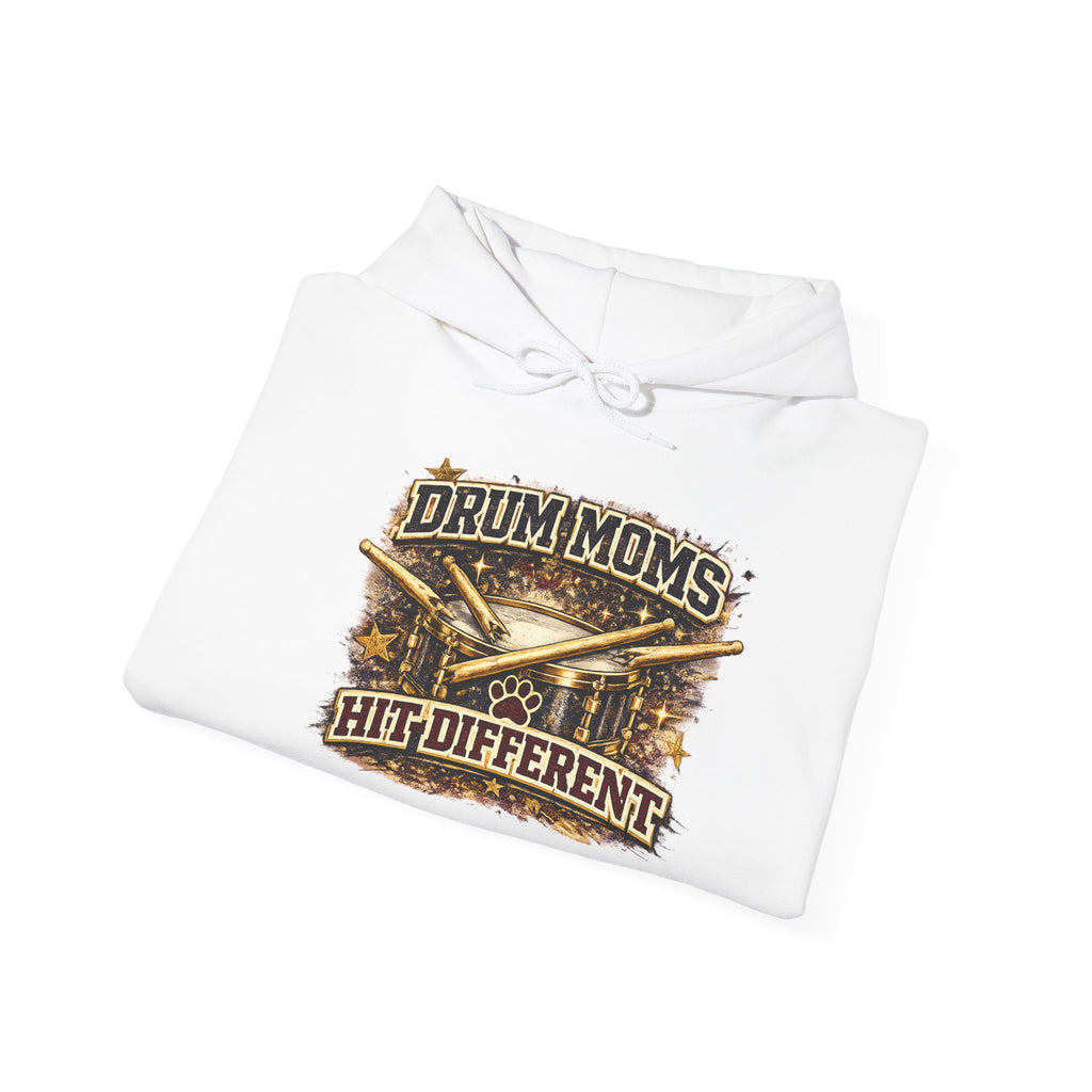Drum Moms Hoodie - "Drum Moms Hit Different" Vintage Drumsticks Graphic