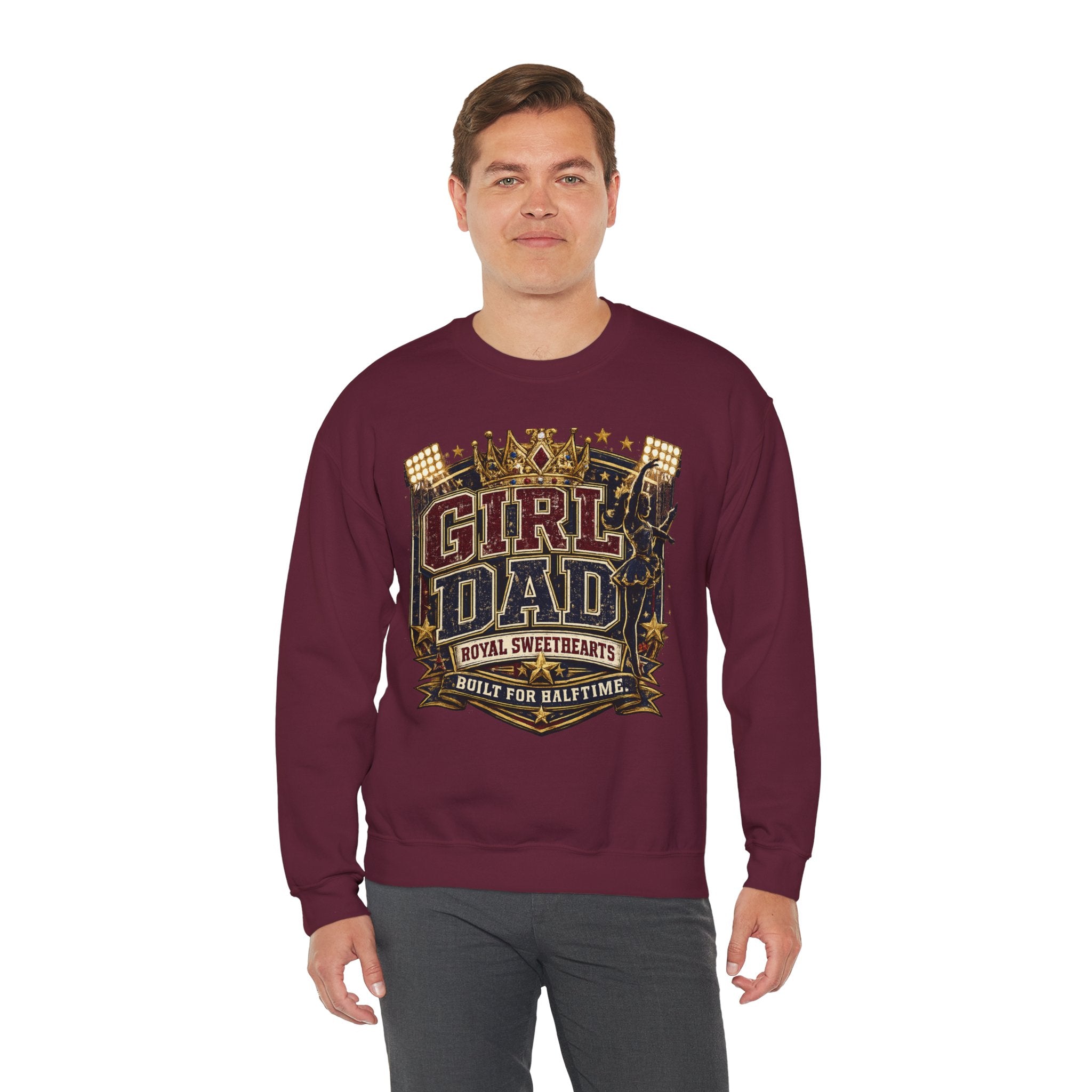 Girl Dad Crewneck Sweatshirt — 'Girl Dad: Royal Sweethearts, Built for Halftime' Vintage Football Design