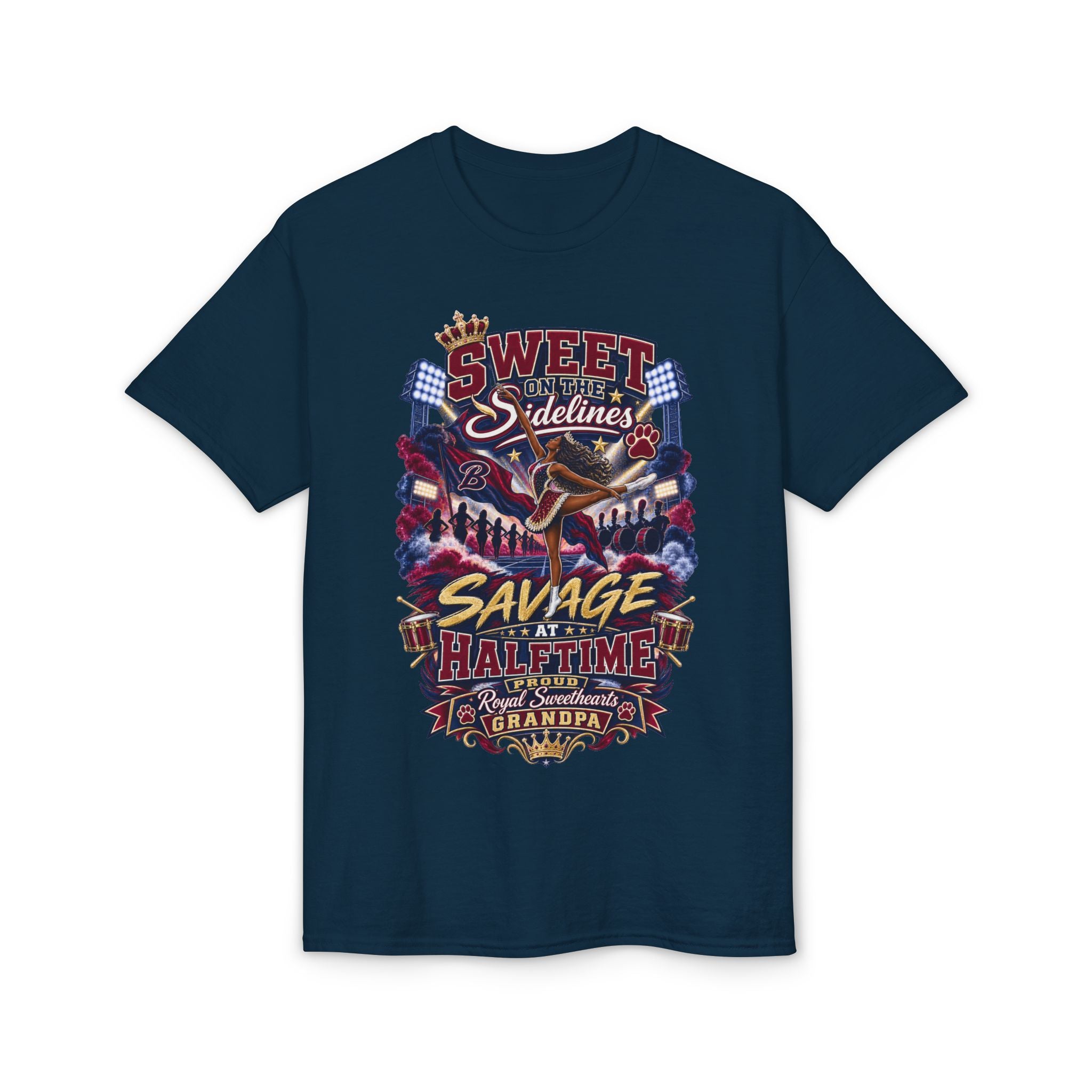 Cheerleading Sidelines T-Shirt — "Sweet Sidelines, Savage at Halftime" Football Crew Tee