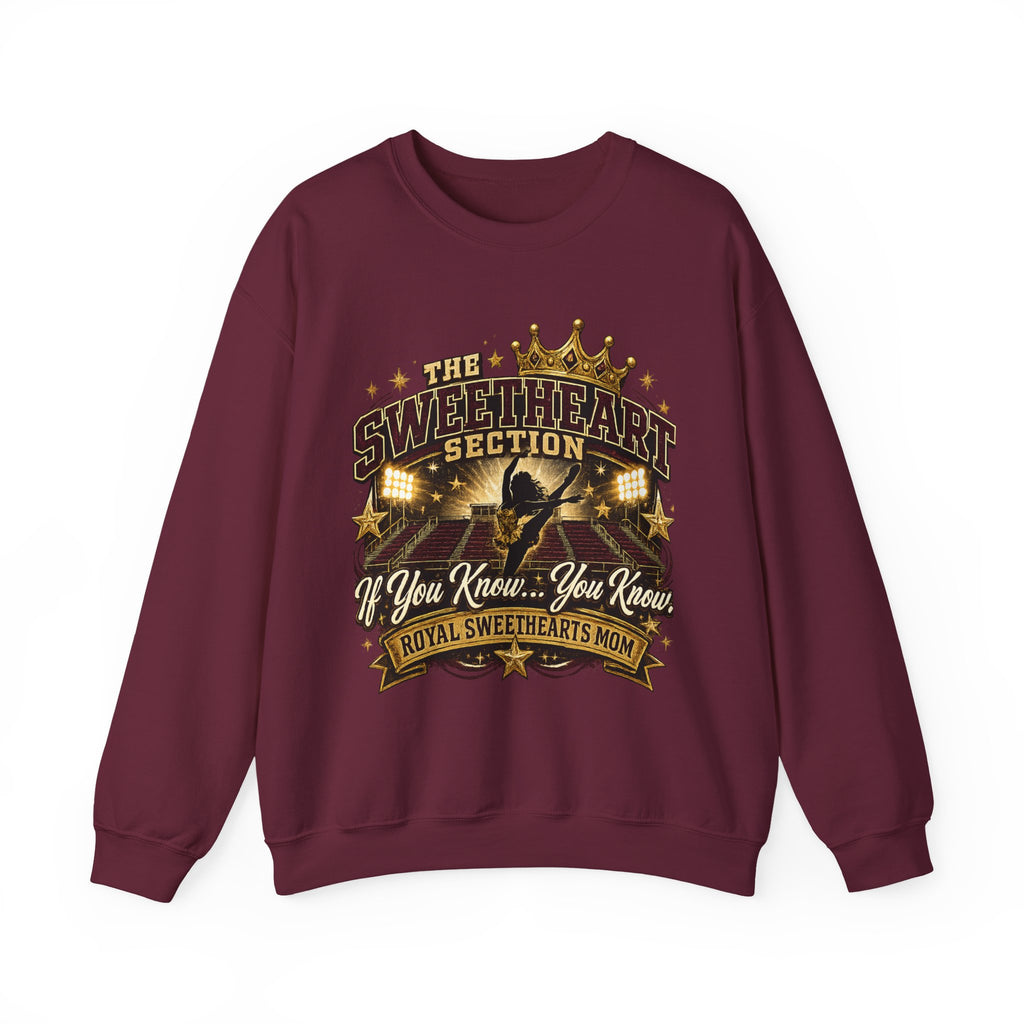 Royal Sweethearts Mom Sweatshirt – “The Sweetheart Section” Vintage Cheer Mom Crewneck