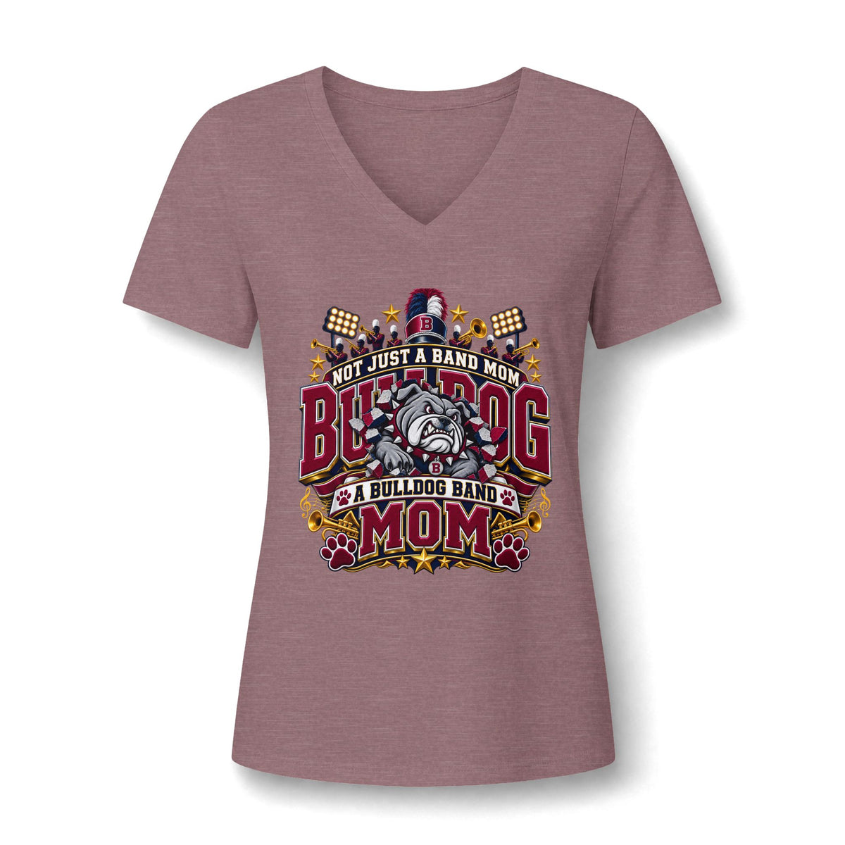 Bulldog Band Mom V-Neck Tee – "Not Just a Band Mom" Cheer Shirt for Game Days