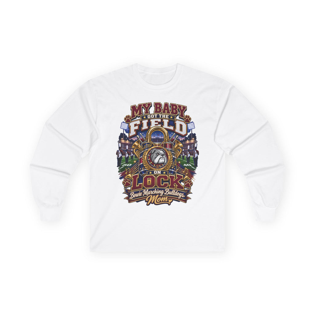Long Sleeve Tee — “My Baby Left the Field on Lock” Vintage Football Mom Shirt