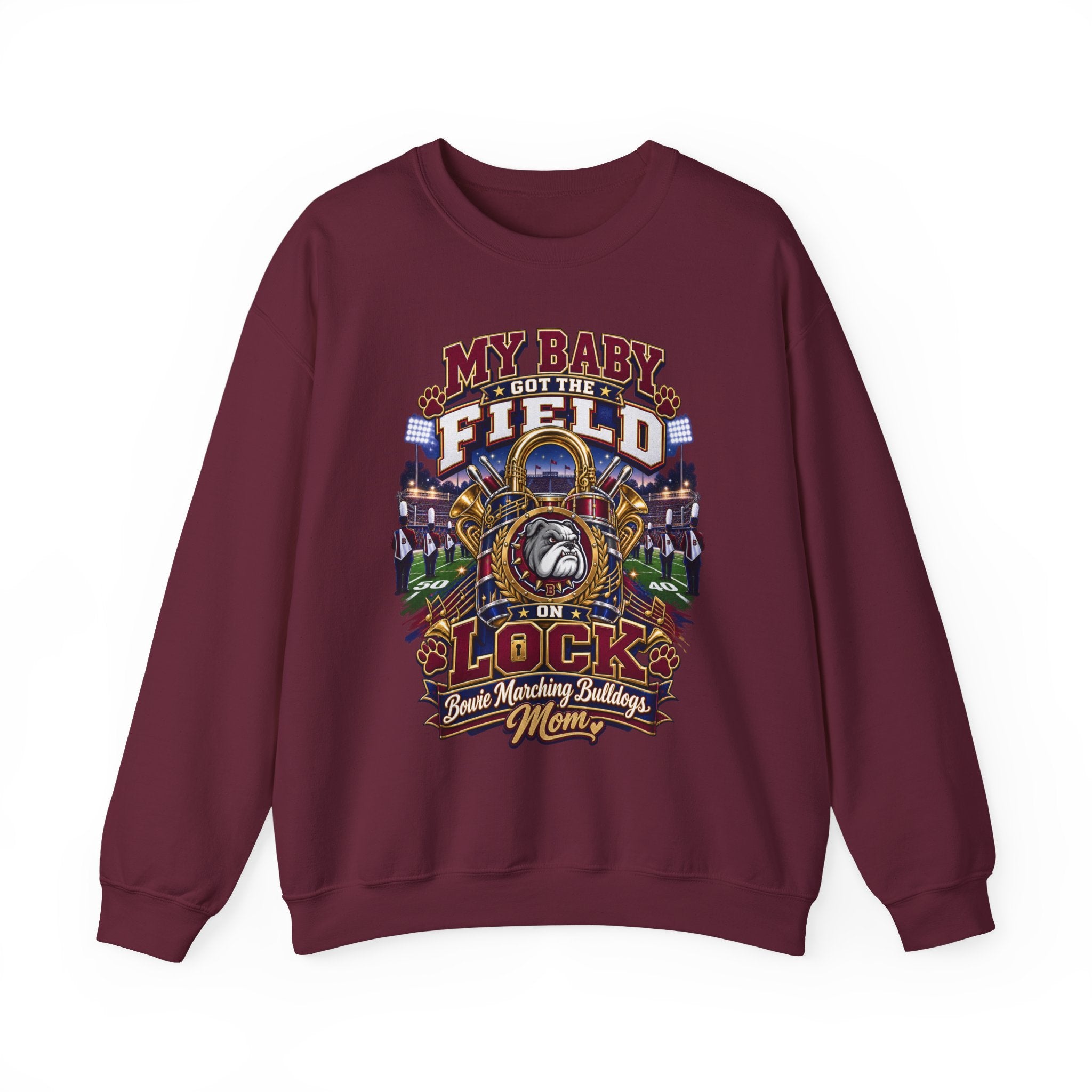 Field Hockey Mom Crewneck Sweatshirt — "My Baby Got the Field on Lock" Graphic