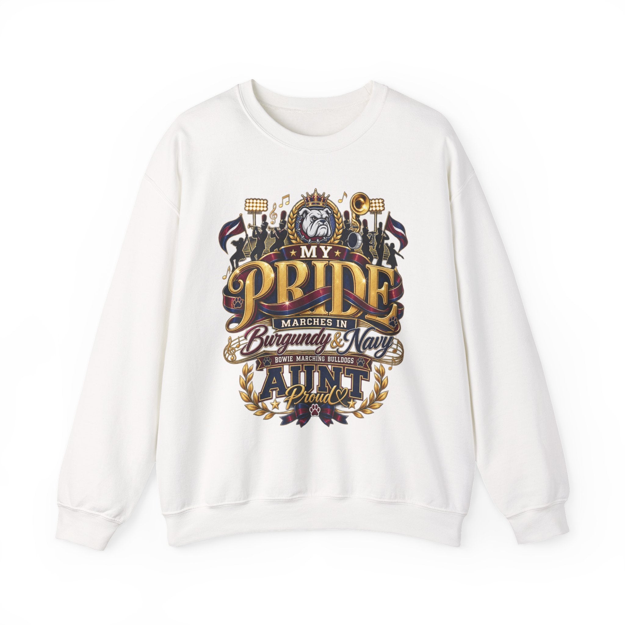 Band Mom Pride Crewneck Sweatshirt — "My Pride Marches in Burgundy & Navy"