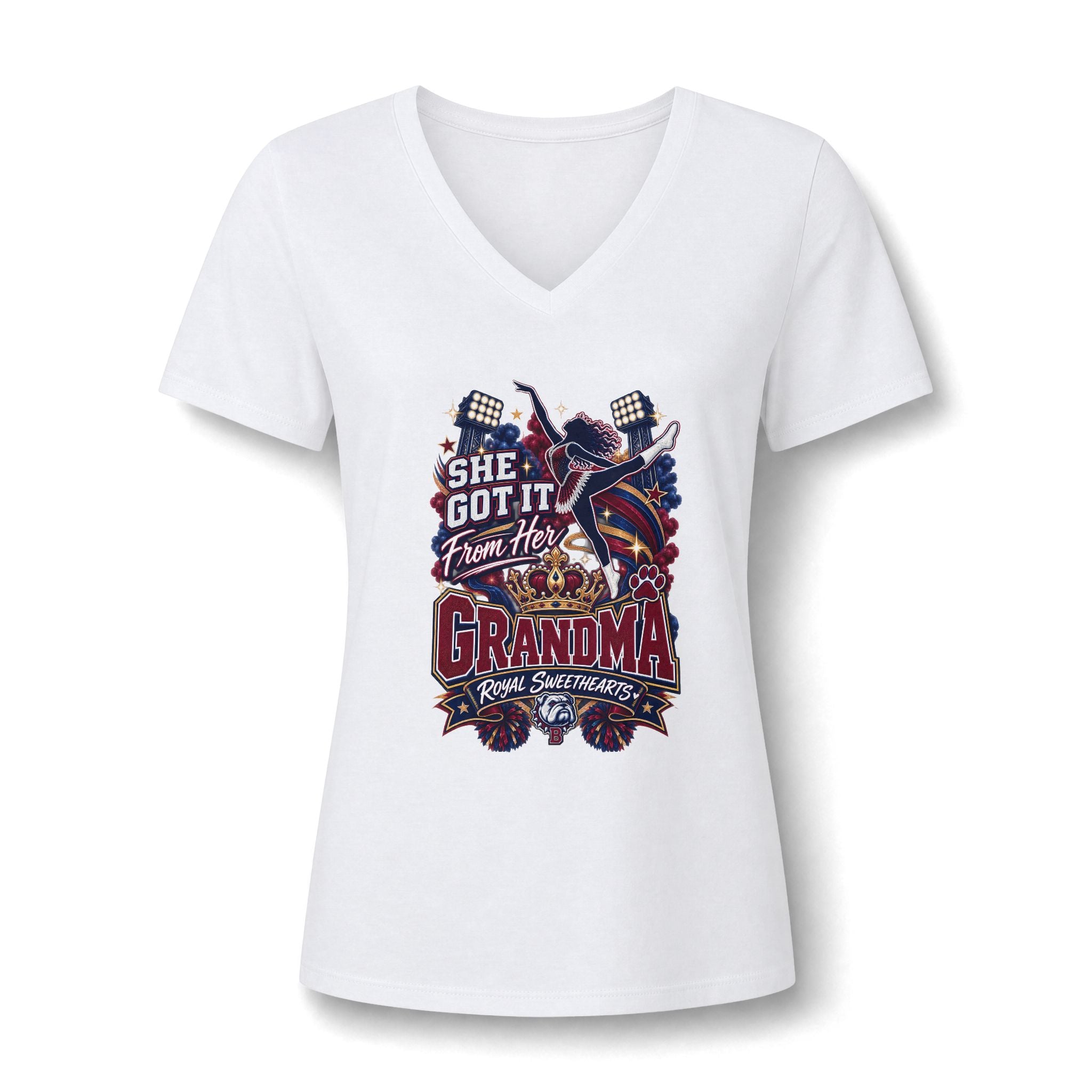She Got It From Her Grandma V-Neck Tee — Patriotic Grandma Graphic Shirt