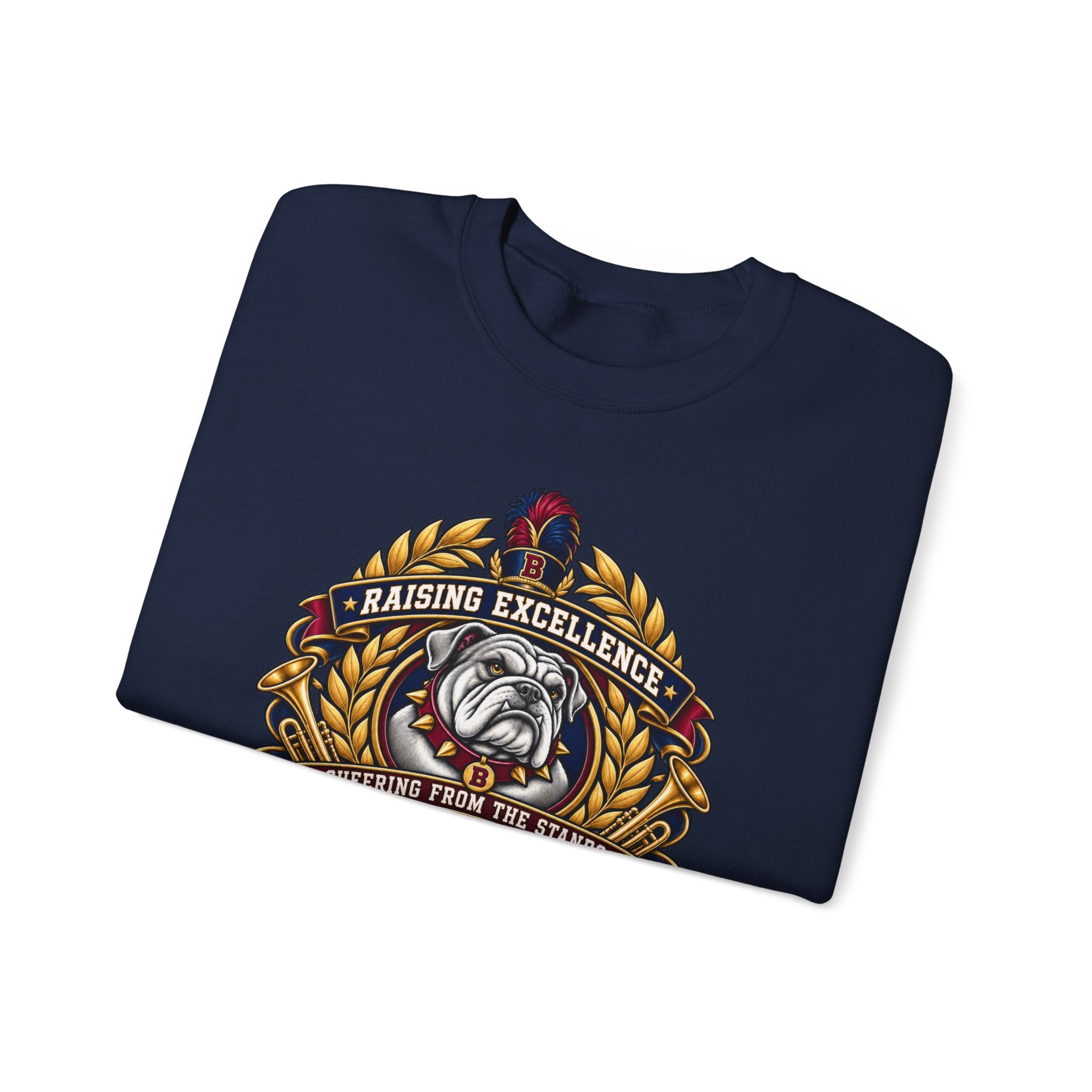 Bulldog Mom Crewneck Sweatshirt — "Raising Excellence" Vintage Crest