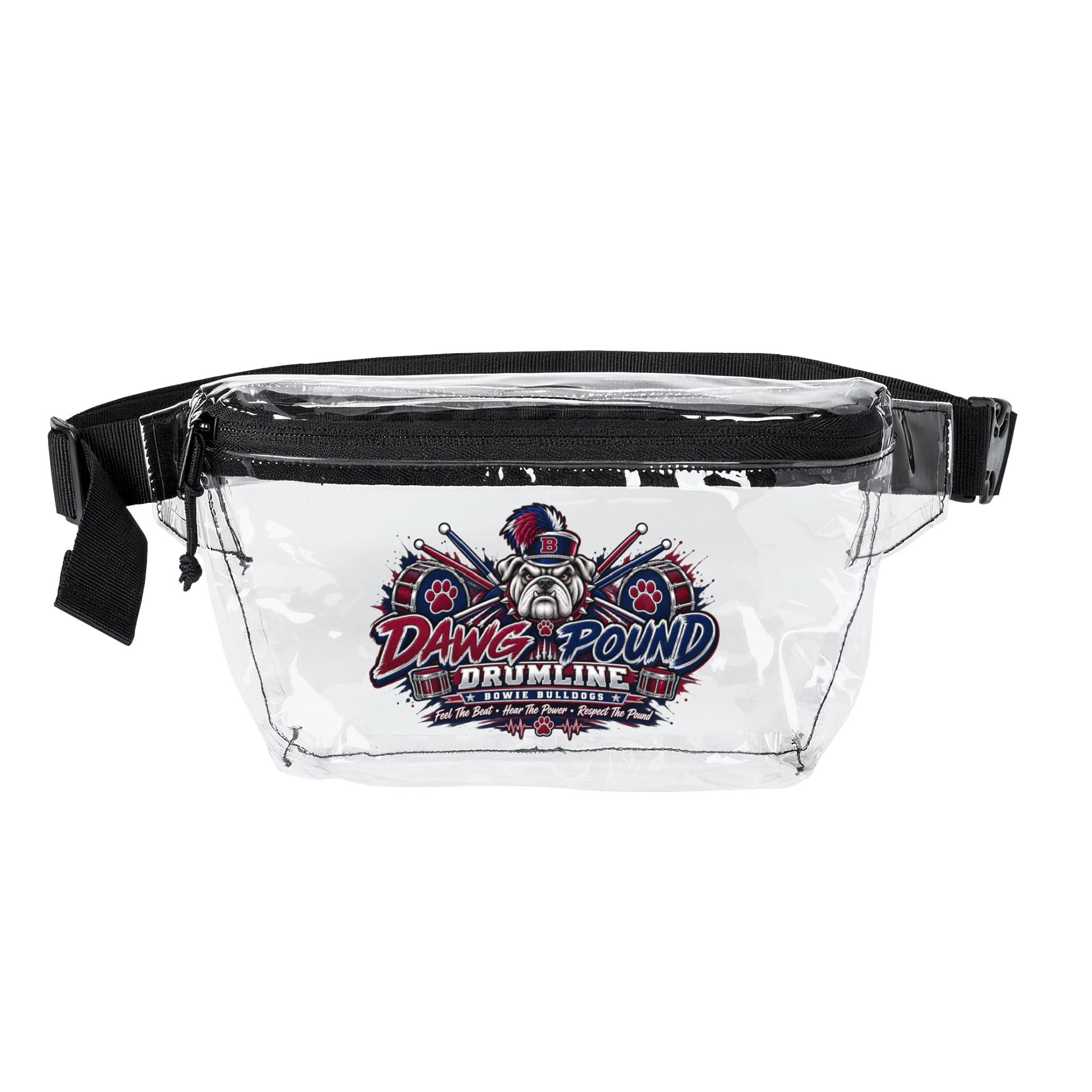 Dawg Pound Drumline Clear Fanny Pack — Transparent/Black Stadium-Approved Waist Bag