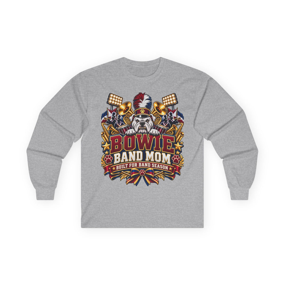 Band Mom Long Sleeve Tee — “Bowie Band Mom” Marching Band Shirt