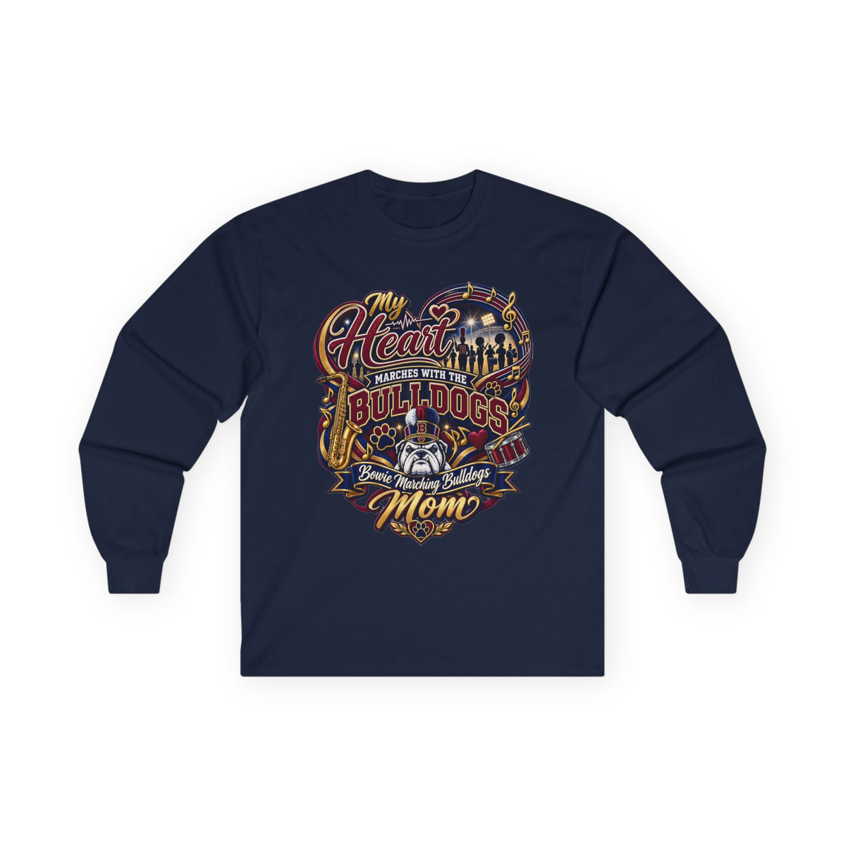 Bulldogs Mom Long Sleeve Tee — "My Heart Belongs to the Bulldogs" Fan Shirt