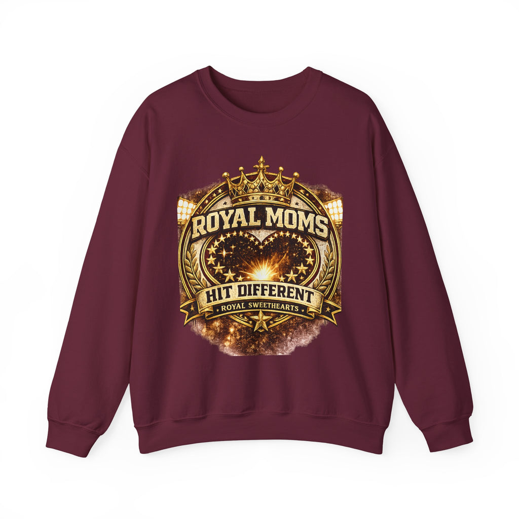 Royal Moms Crewneck Sweatshirt — "Royal Moms Hit Different" Graphic Pullover