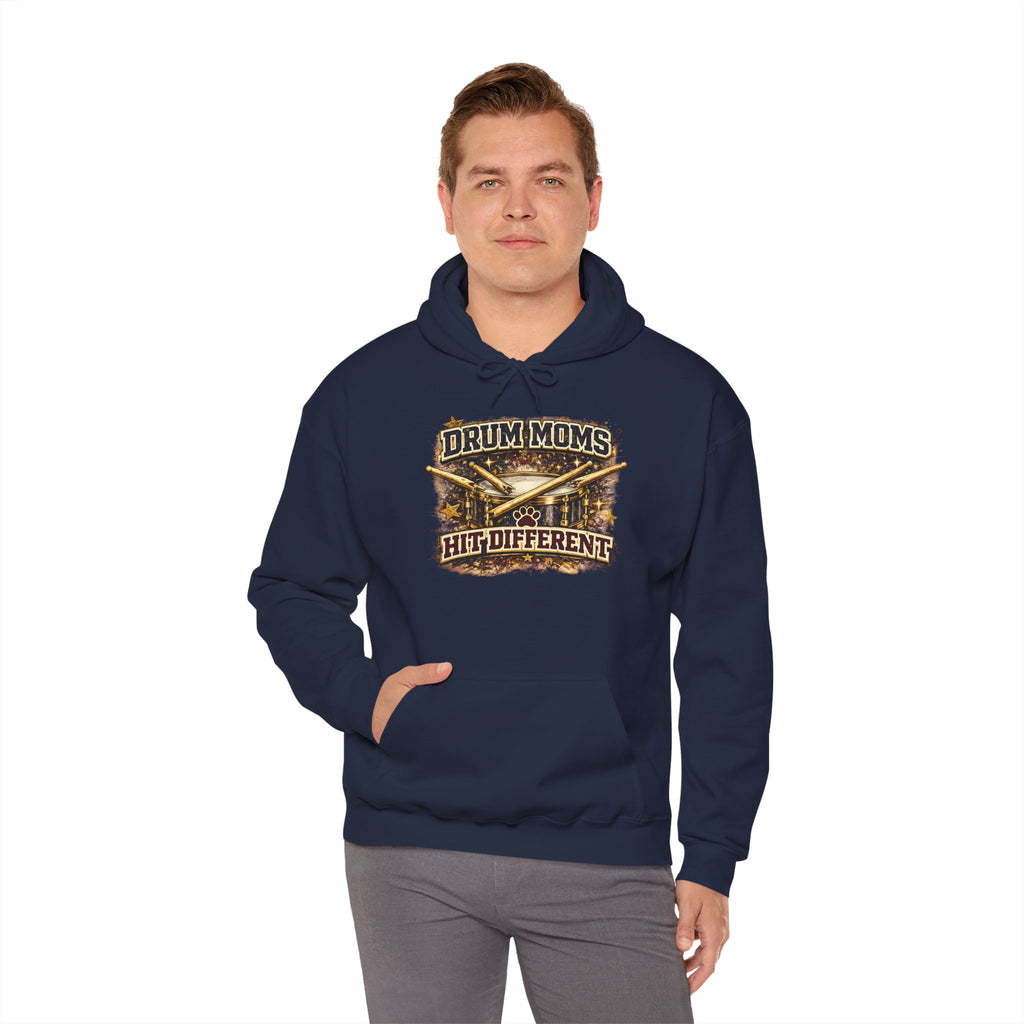 Drum Moms Hoodie - "Drum Moms Hit Different" Vintage Drumsticks Graphic