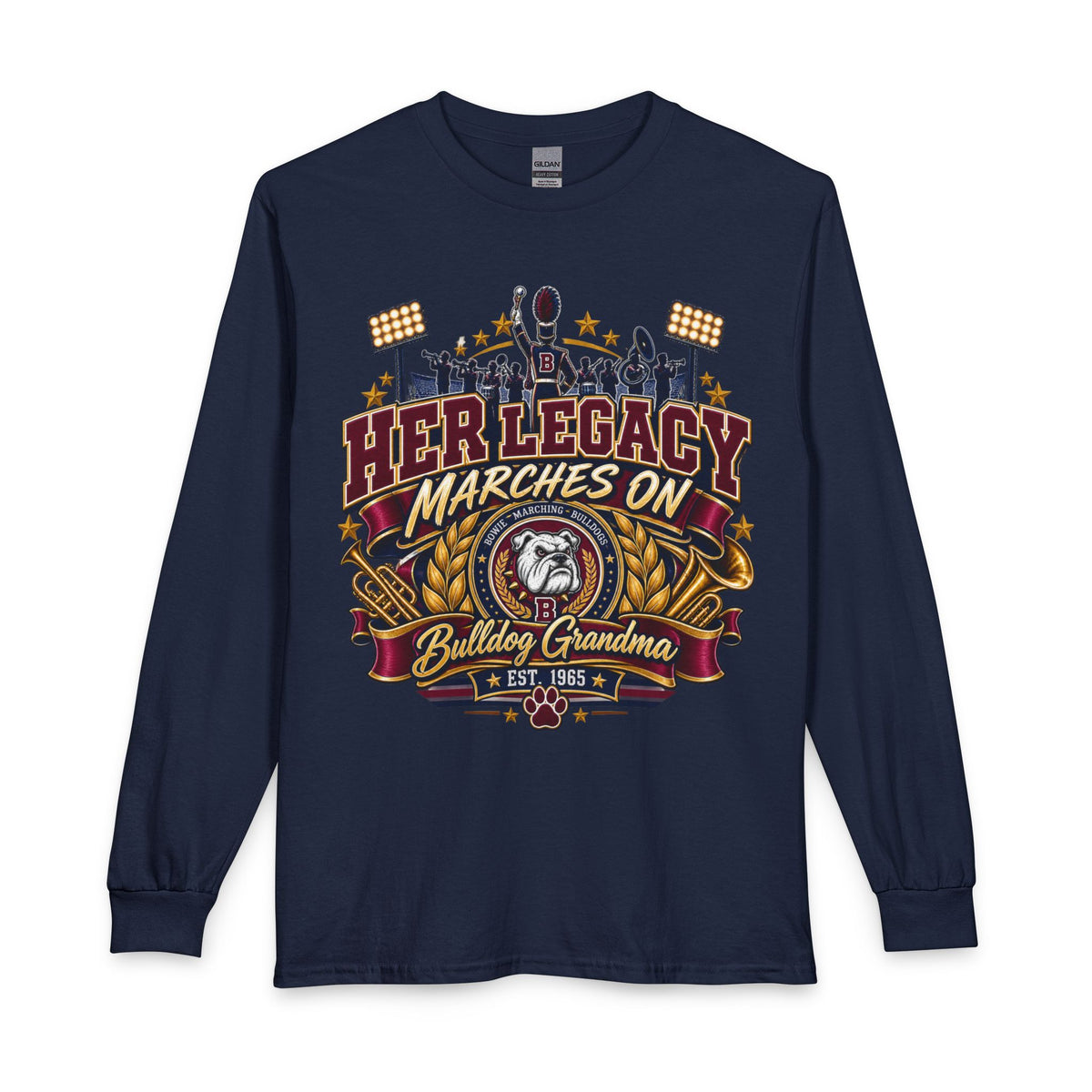 Bulldog Grandma Long Sleeve Shirt — "Her Legacy Marches On"