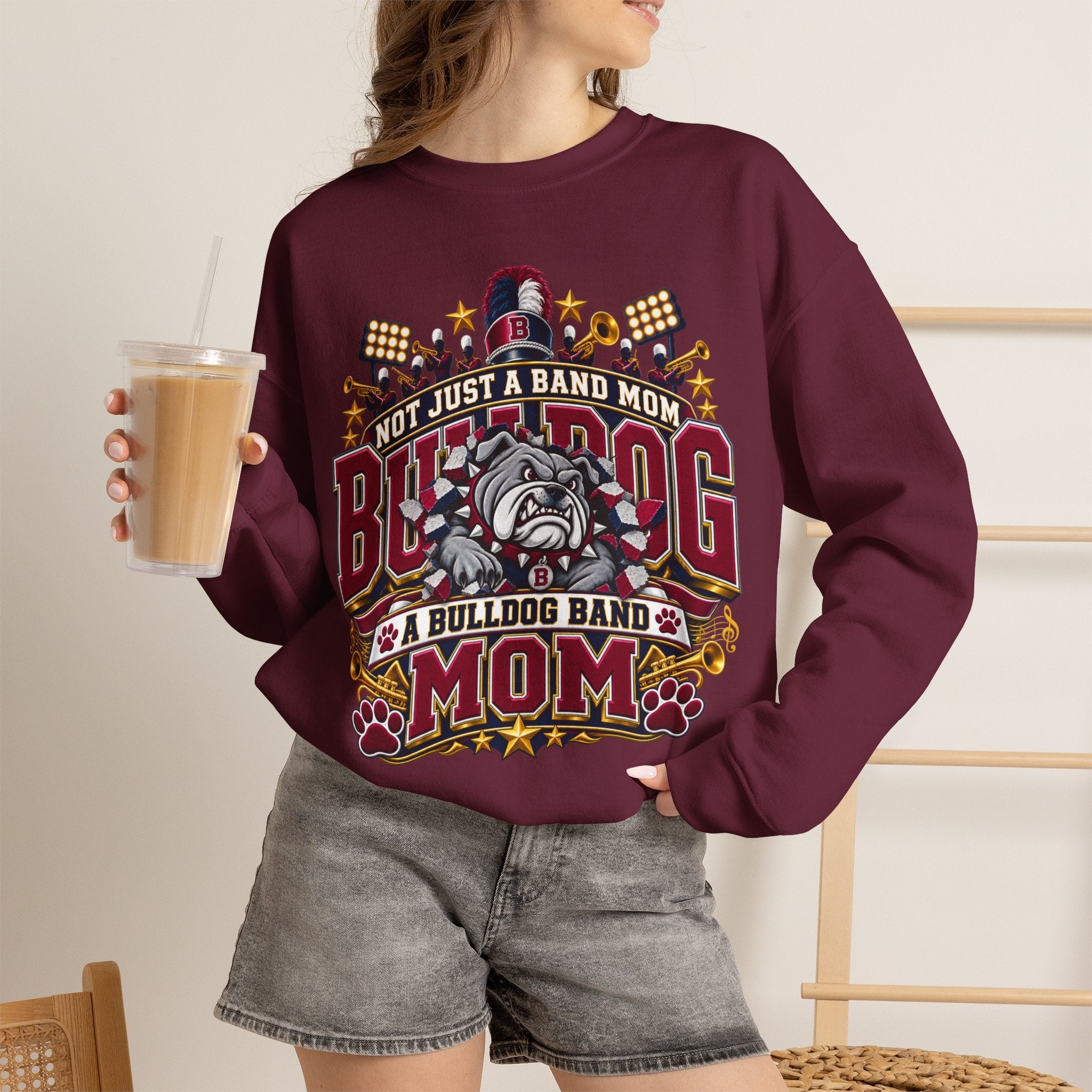 Bulldog Band Mom Crewneck Sweatshirt — "Not Just a Band Mom" Supporter Pullover