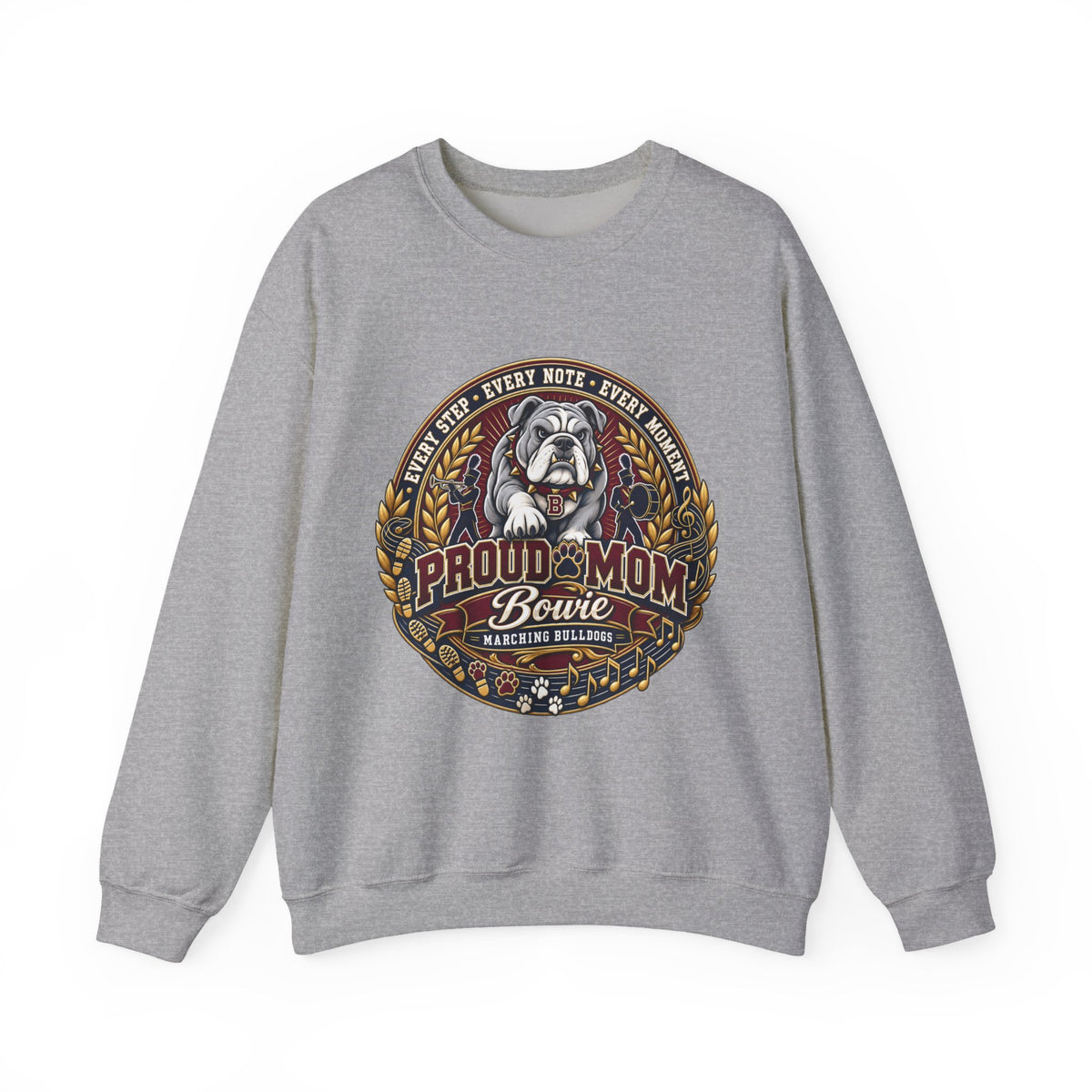 Proud Mom Crewneck Sweatshirt — "Bowie" Marching Bulldog Band Mom Pullover