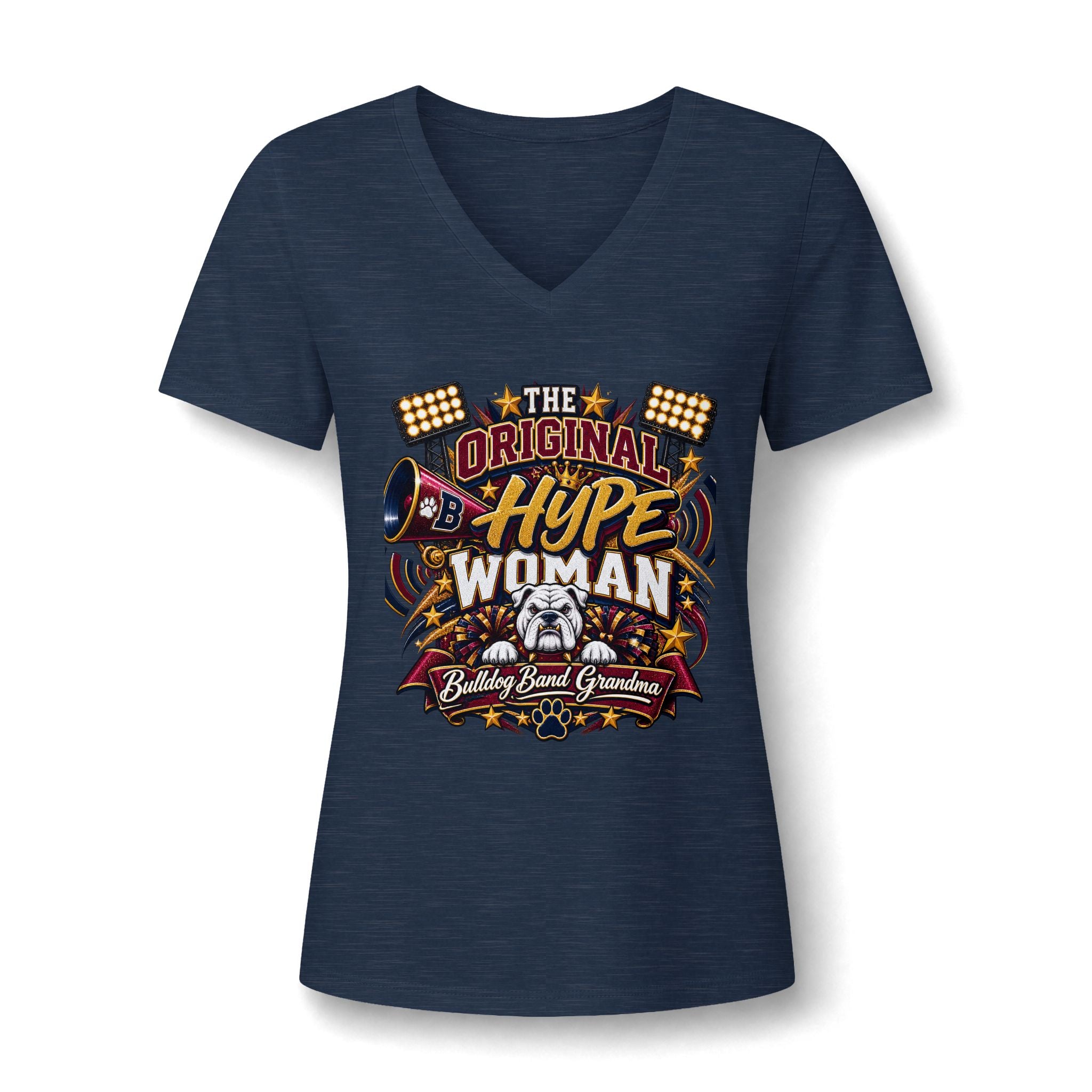 V-Neck Tee - "The Original Hype Woman" Bowling & Band Grandma Graphic