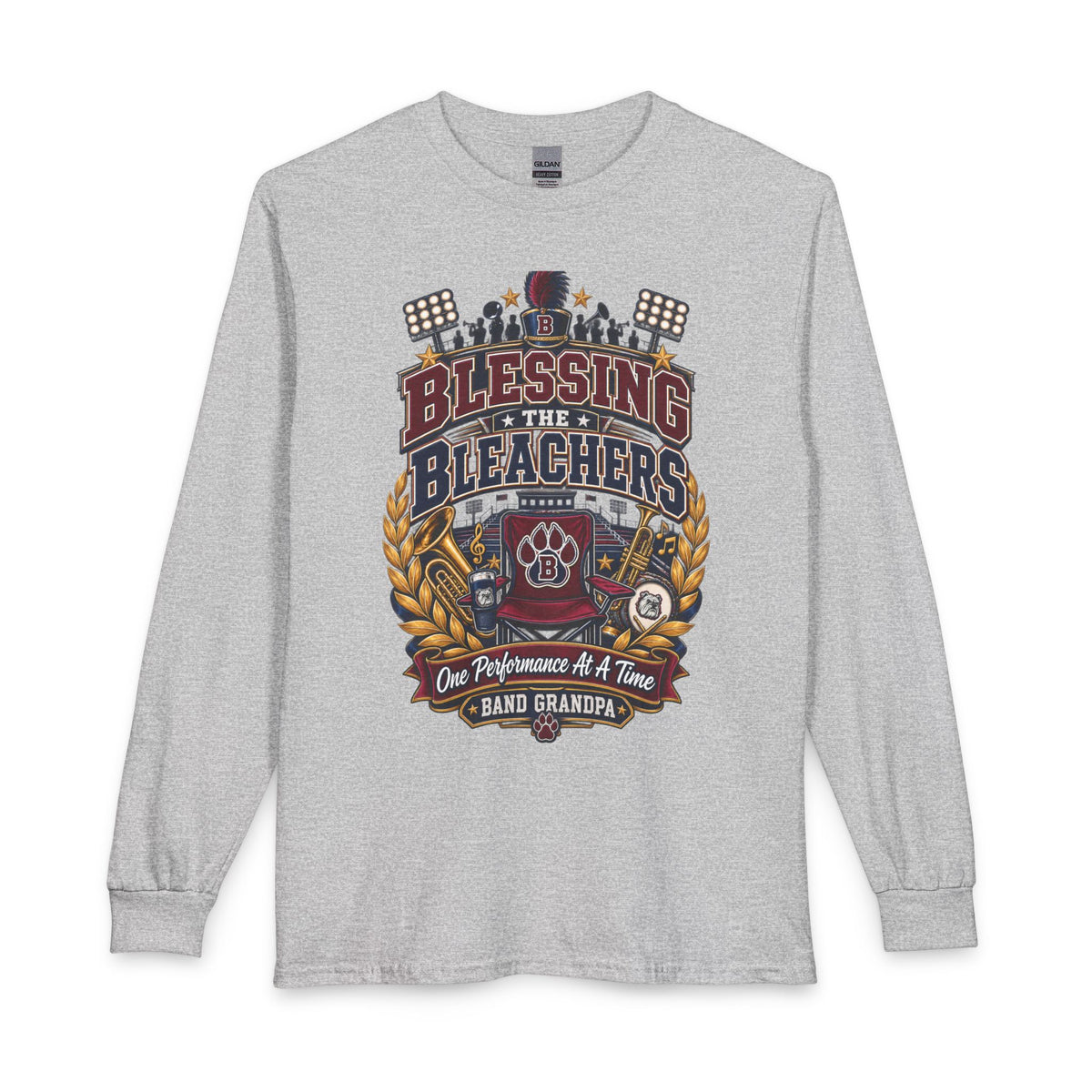 Blessing the Stands Long Sleeve T‑Shirt — 'One Performance At A Time' Band Grandpa Tee