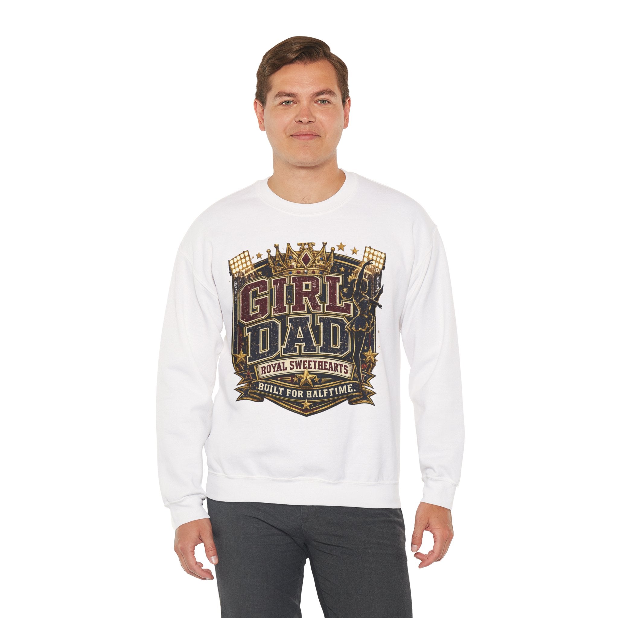 Girl Dad Crewneck Sweatshirt — 'Girl Dad: Royal Sweethearts, Built for Halftime' Vintage Football Design