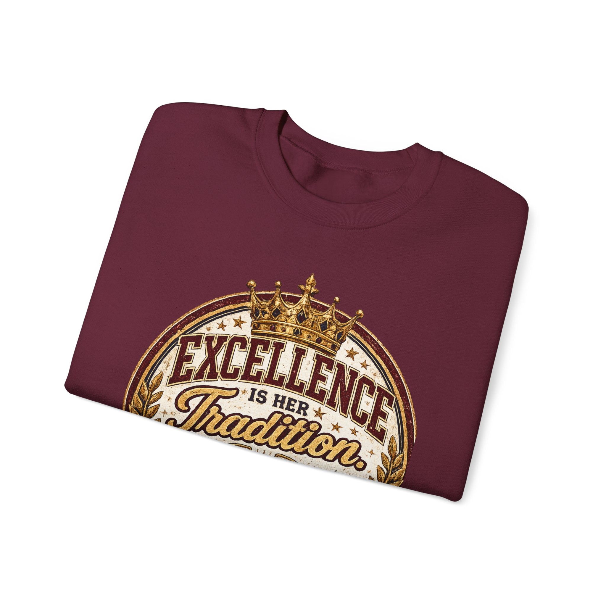 Excellence Is Her Tradition Crewneck Sweatshirt — Royal Sweethearts Mom Graphic