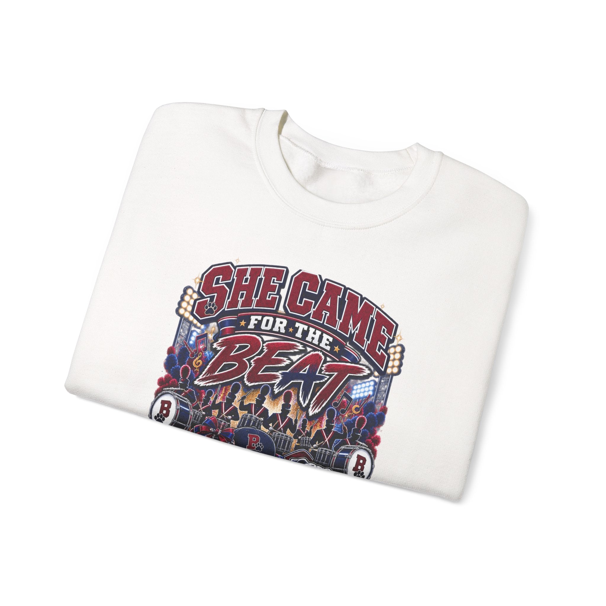 She Came for the Beat Crewneck Sweatshirt — Funny Drumline Grandma Graphic Pullover