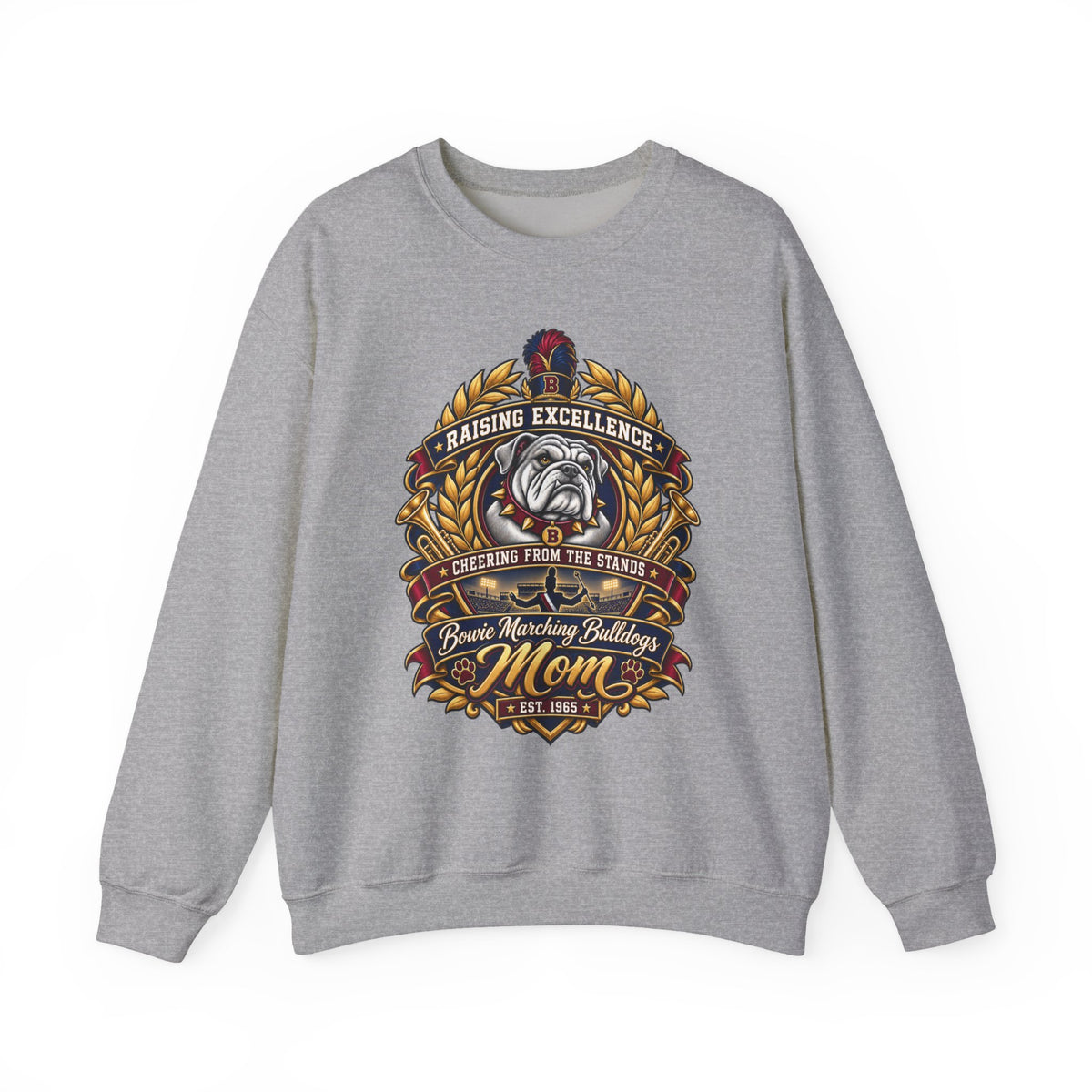Bulldog Mom Crewneck Sweatshirt — "Raising Excellence" Vintage Crest
