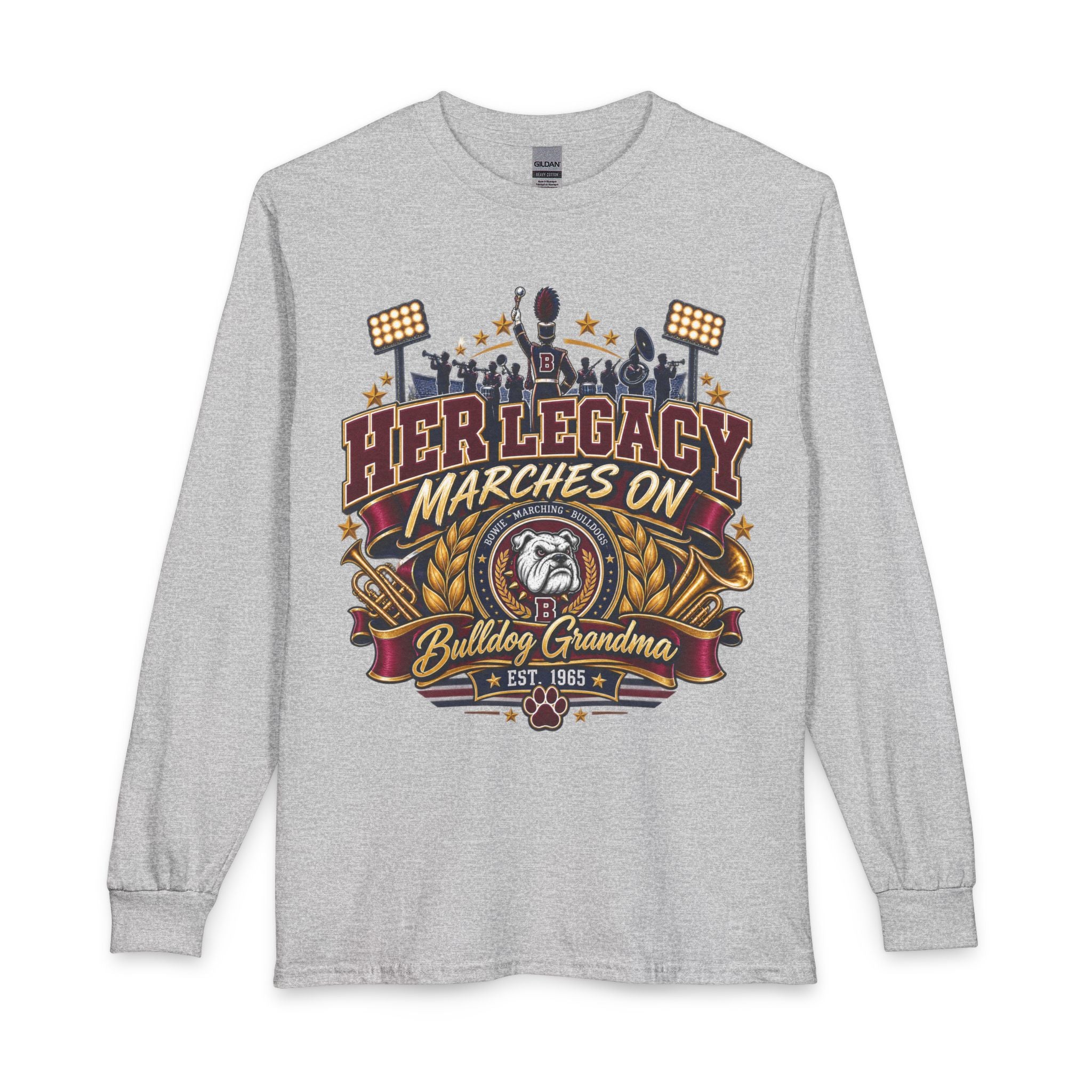 Bulldog Grandma Long Sleeve Shirt — "Her Legacy Marches On"