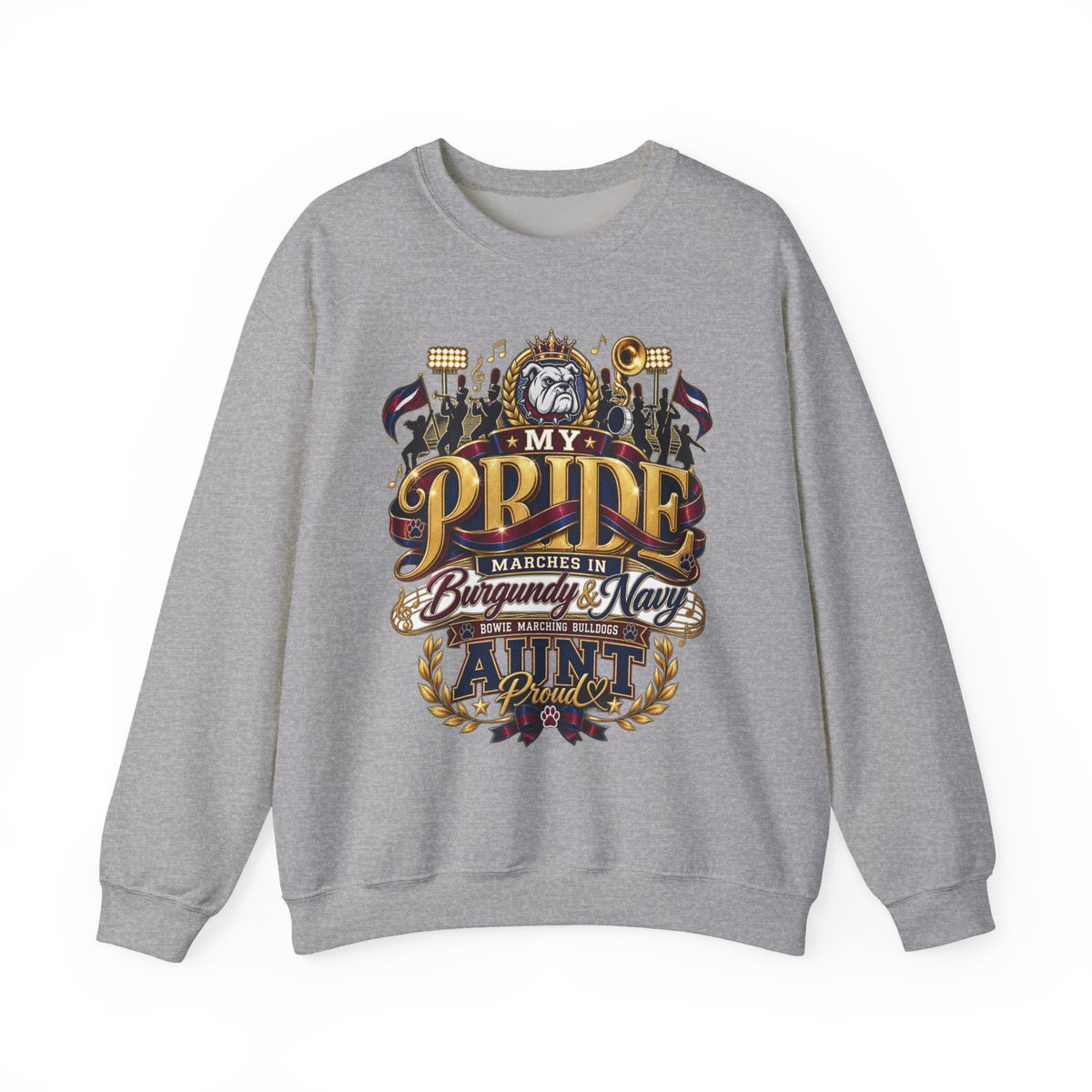 Band Mom Pride Crewneck Sweatshirt — "My Pride Marches in Burgundy & Navy"