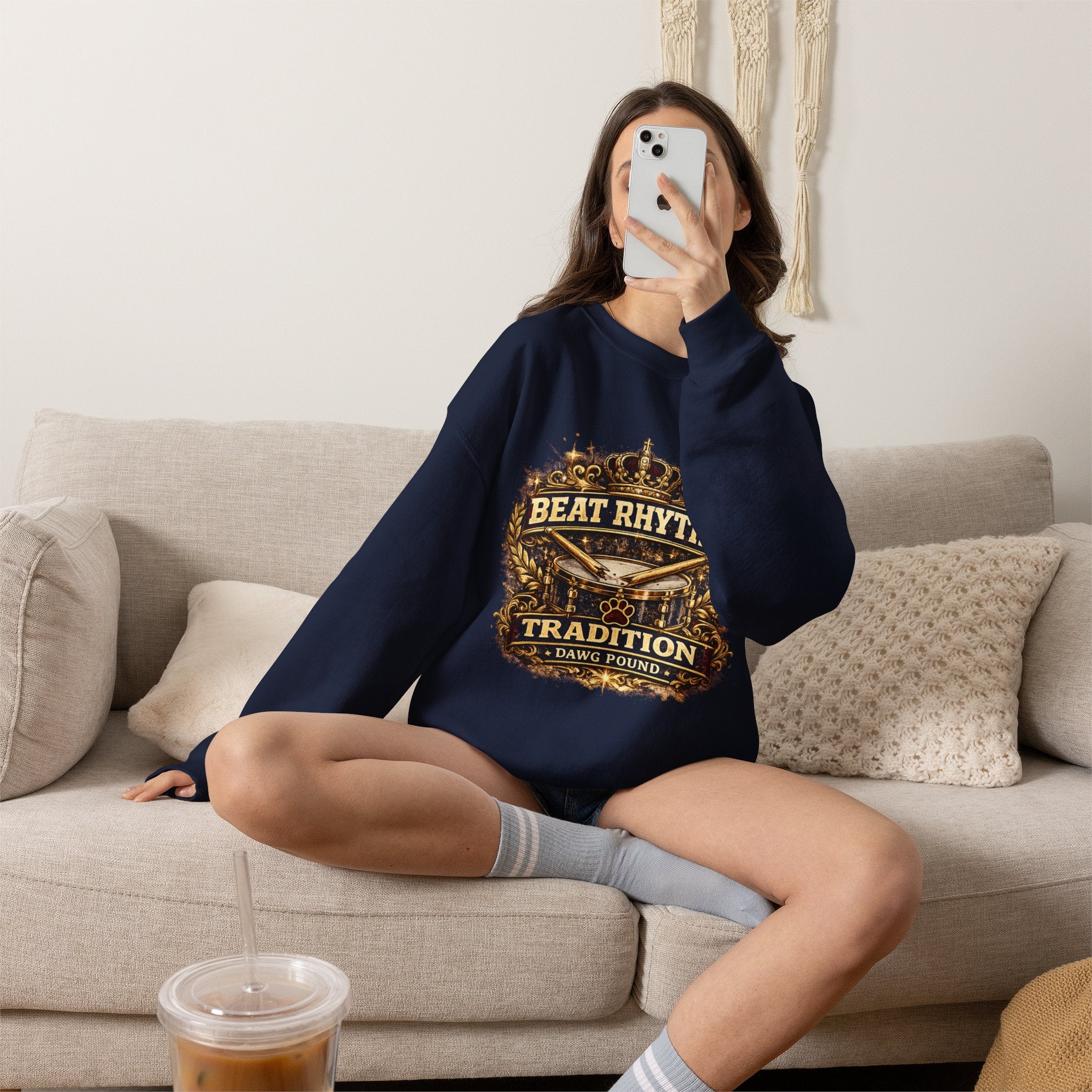 Crewneck Sweatshirt - "Beat Rhythm Tradition" Drumline Crest (Dawg Pound)