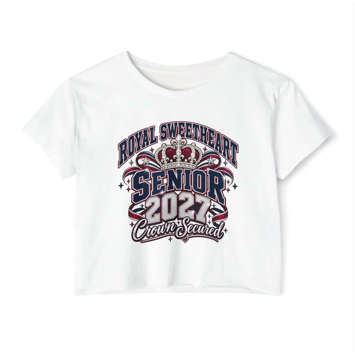 Senior 2027 Crown Sealed Crop Top – Royal Sweetheart Graduation Tee