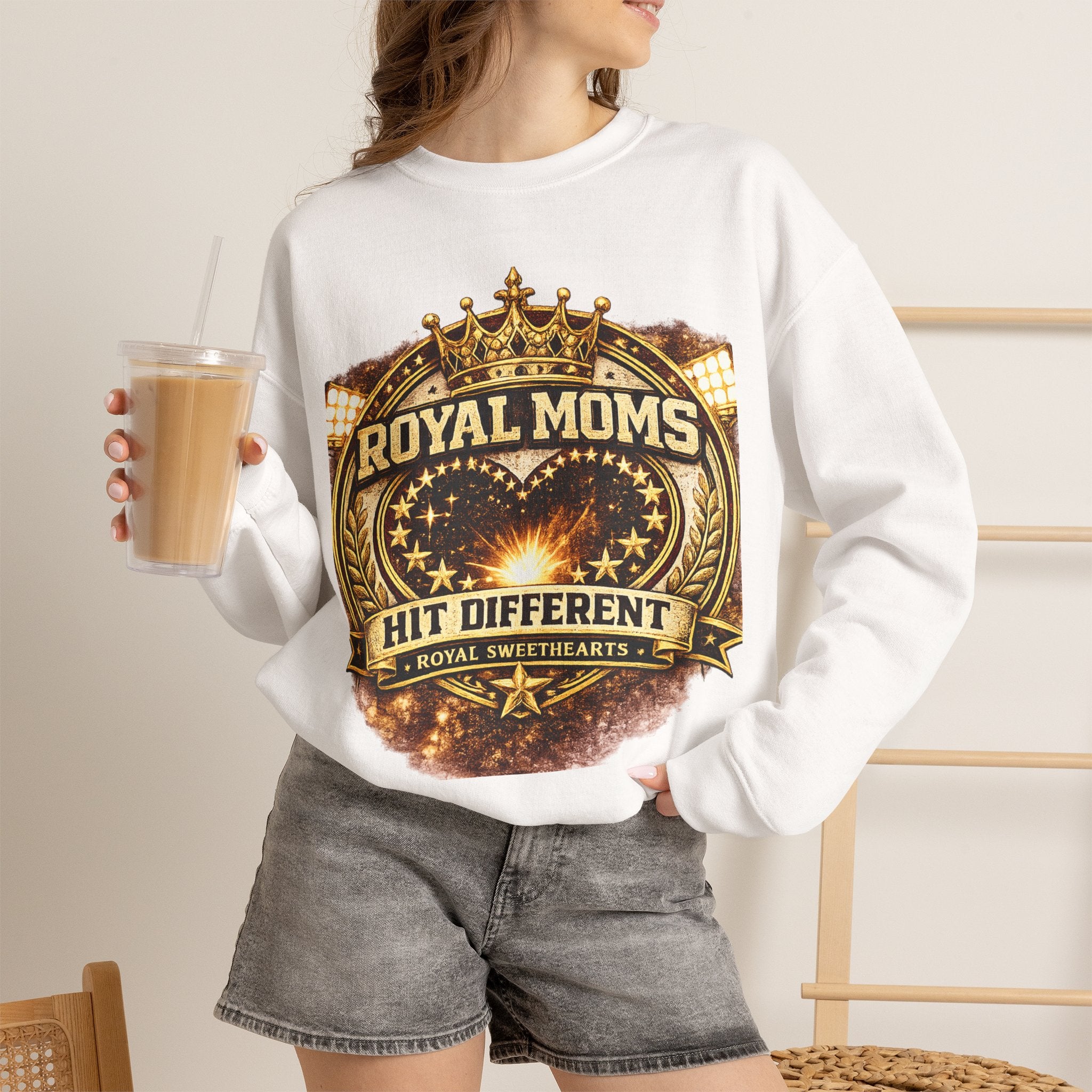 Royal Moms Crewneck Sweatshirt — "Royal Moms Hit Different" Graphic Pullover