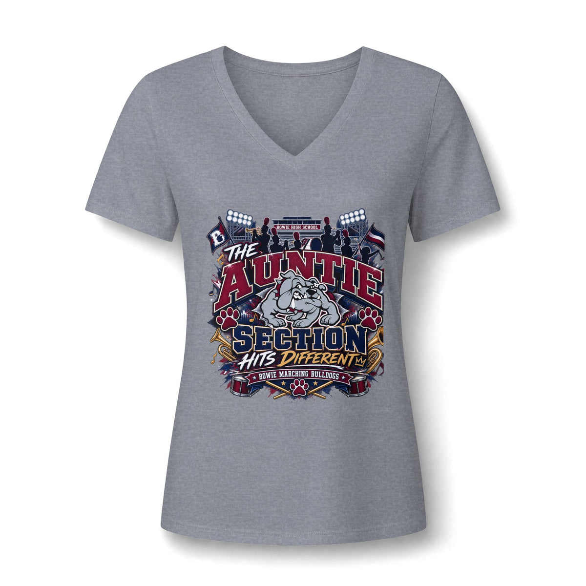 Women's V-Neck Tee — 'The Auntie Section Hits Different' Graphic