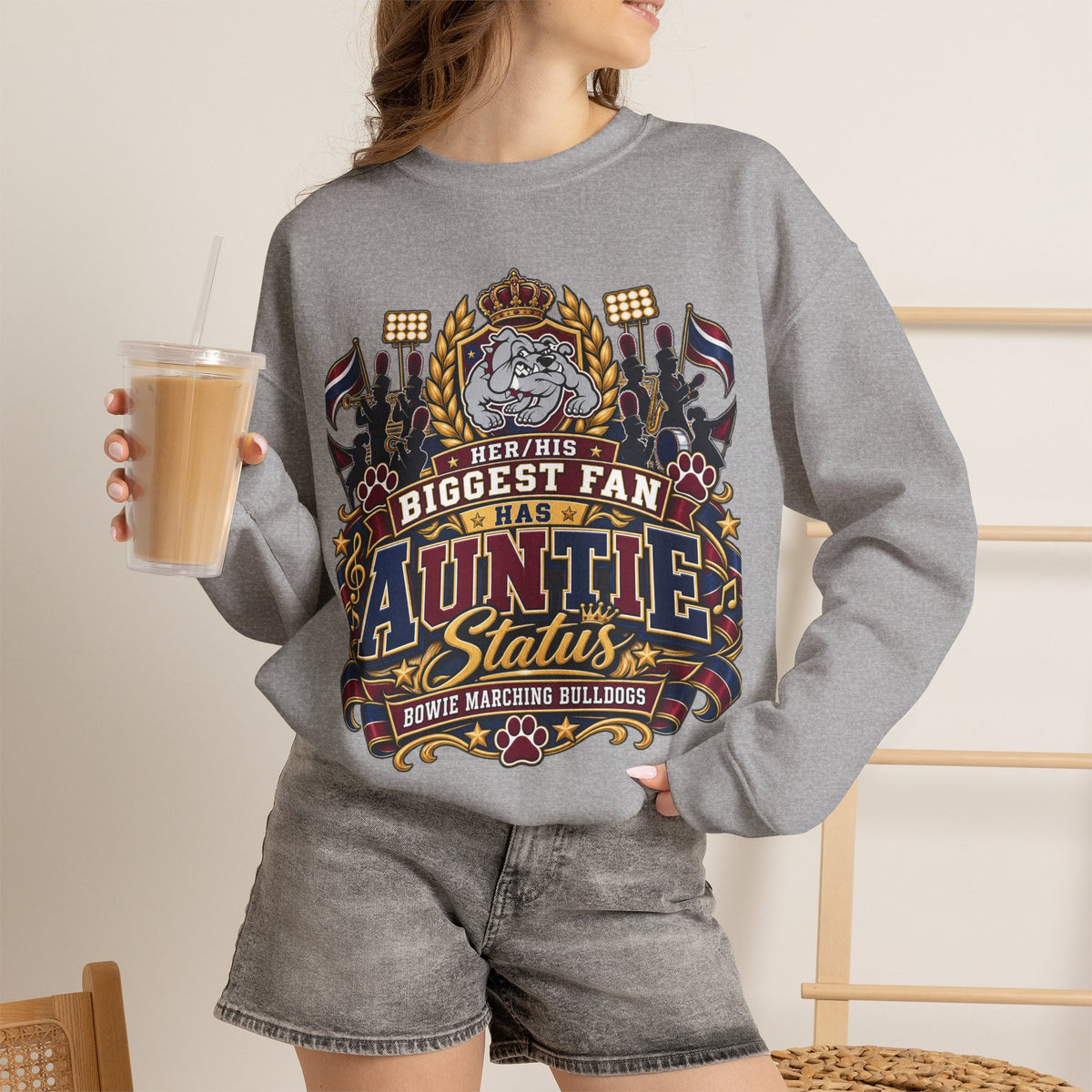 Auntie Crewneck Sweatshirt - "Biggest Fan Has Auntie Status" Retro Crest
