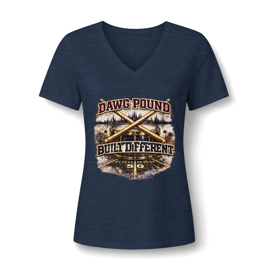 Dawg Pound Built Different Women's V-Neck Tee — Football Fan Rustic Graphic Shirt