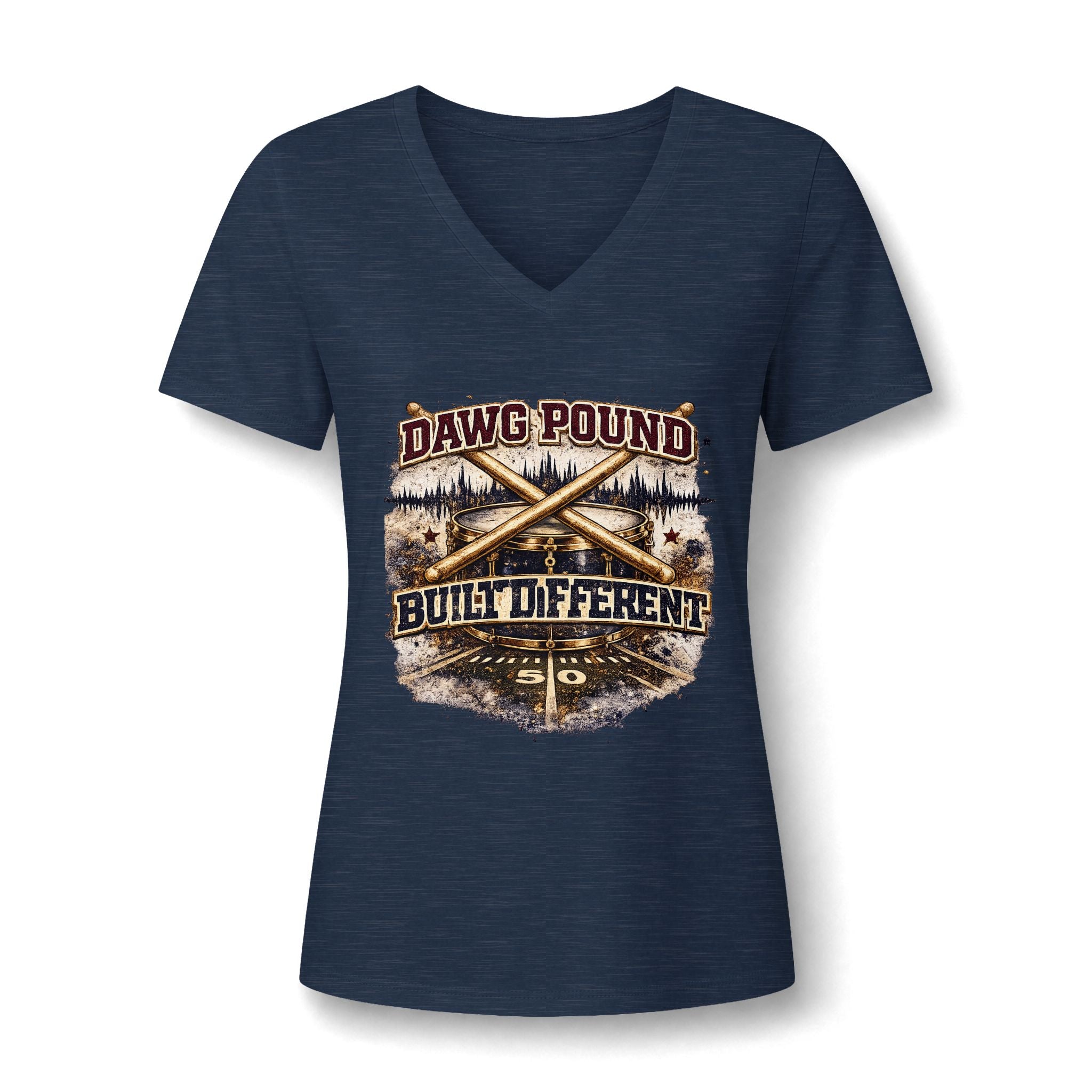 Dawg Pound Built Different Women's V-Neck Tee — Football Fan Rustic Graphic Shirt