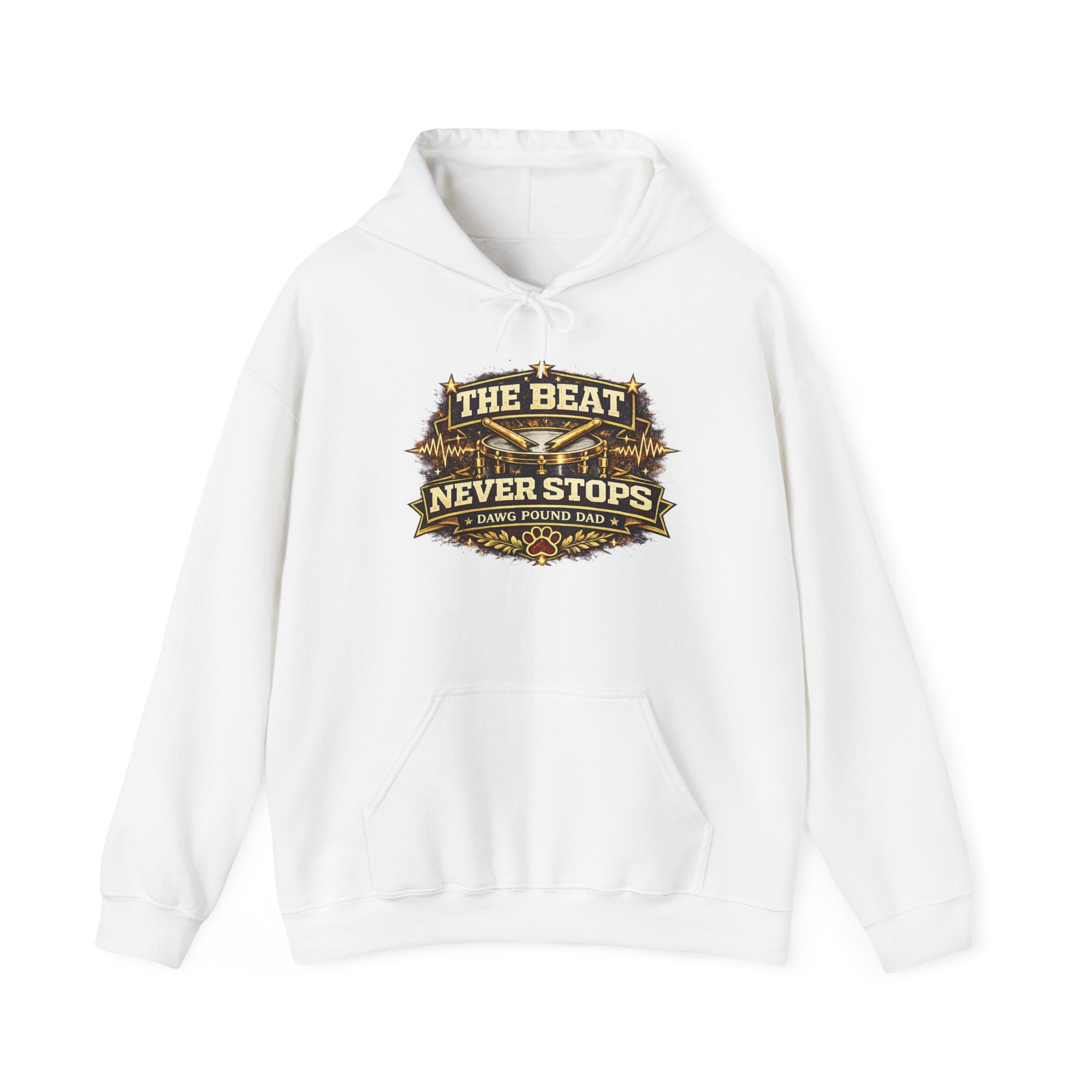 Hoodie — "The Beat Never Stops" Vintage Music Graphic Pullover