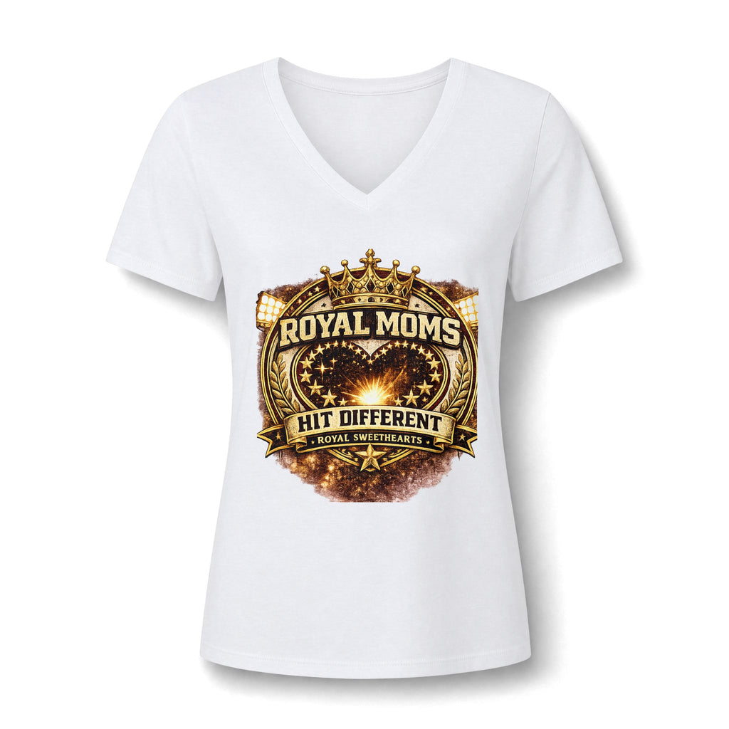 Royal Moms V-Neck Tee — "Royal Moms Hit Different" Graphic Shirt