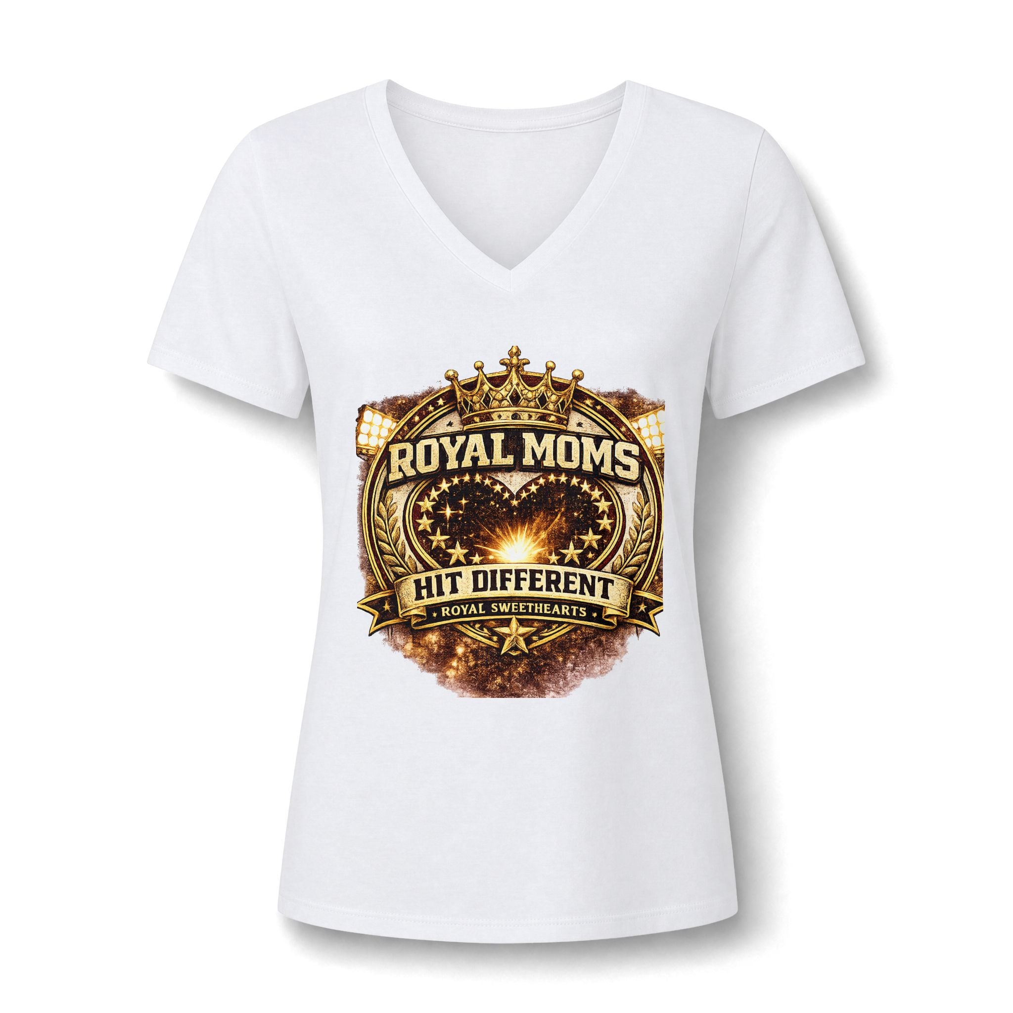 Royal Moms V-Neck Tee — "Royal Moms Hit Different" Graphic Shirt