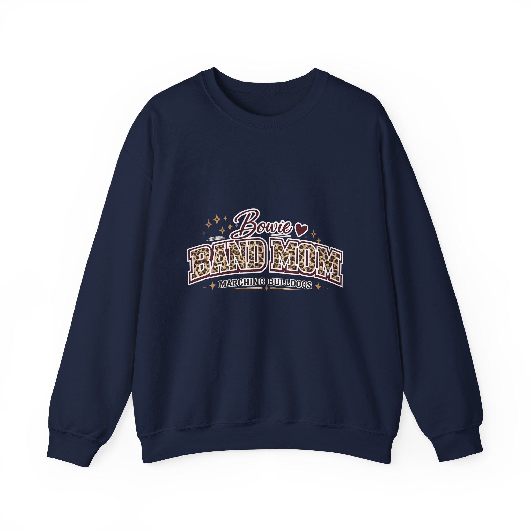Band Mom Crewneck Sweatshirt — Bowie Marching Bulldogs Leopard Print