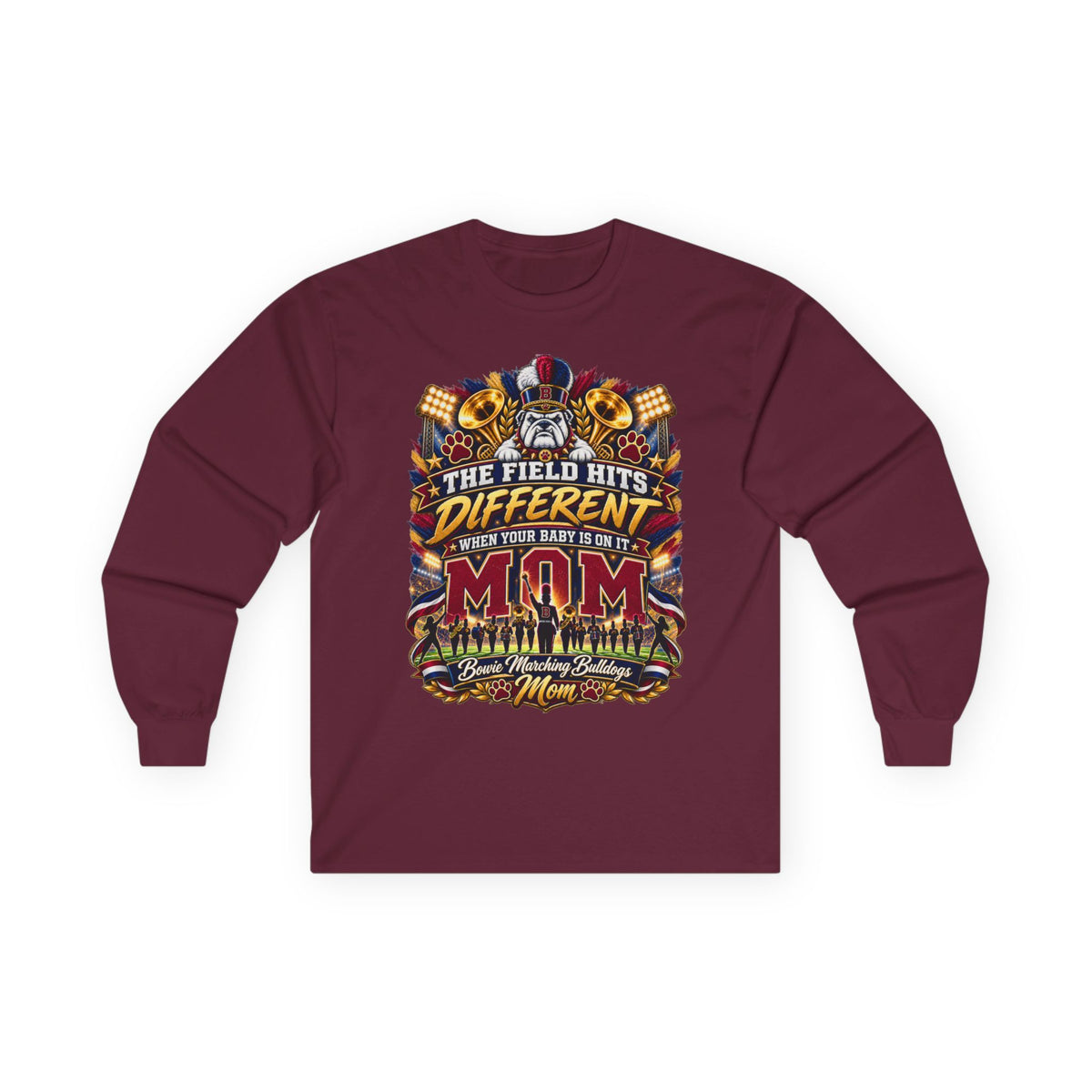 Fishing Mom Long Sleeve Tee – “The Field Hits Different When Your Baby’s On It” Graphic Shirt