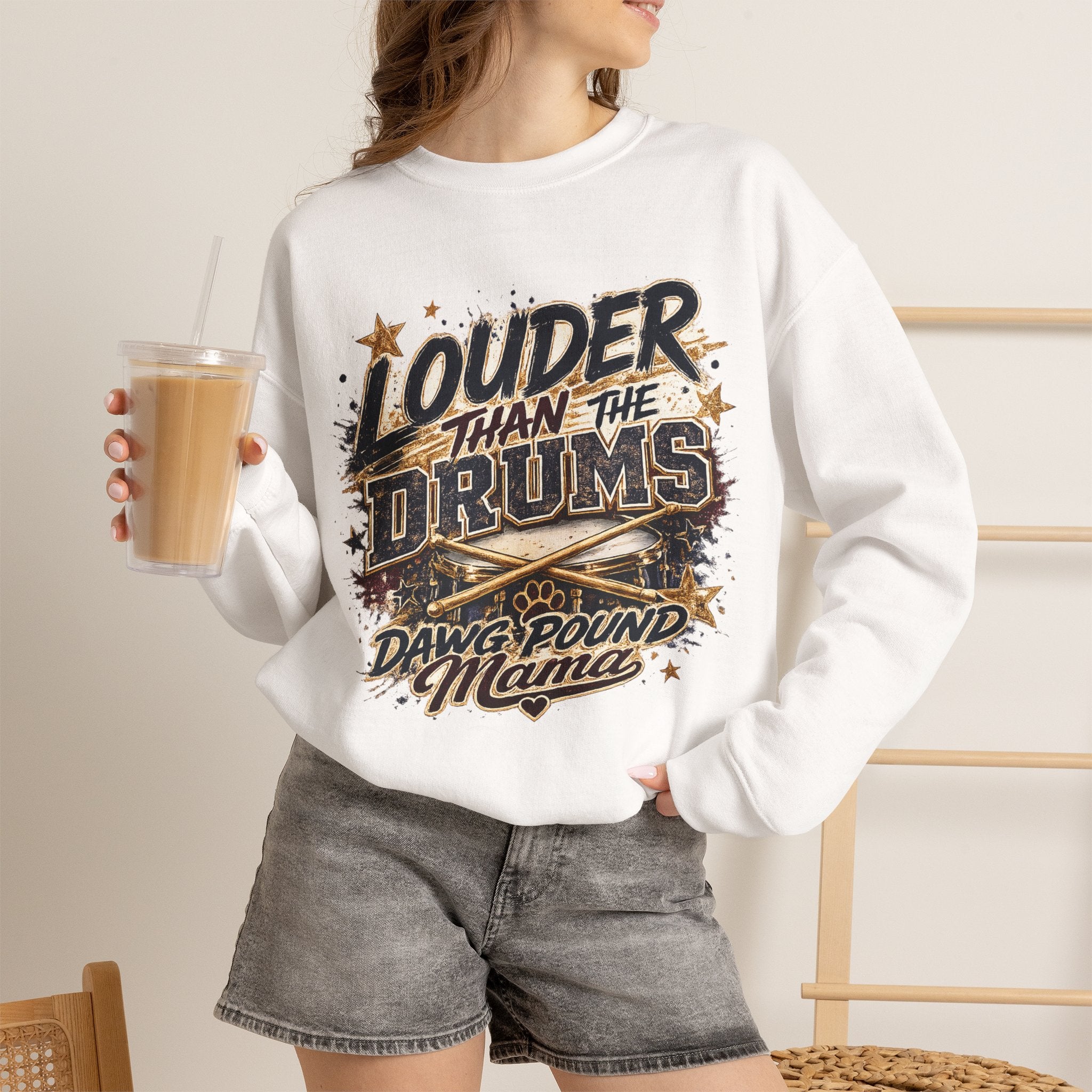 Crewneck Sweatshirt - "Louder Than The Drums" Dawg Pound Mama Graphic
