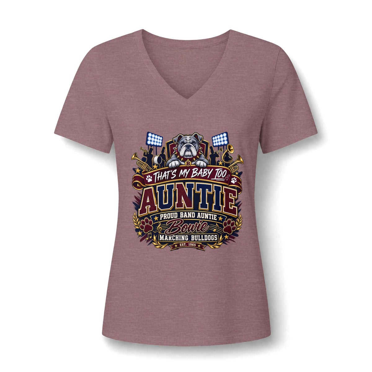 Auntie V-Neck Tee — Proud Band Auntie 'That's My Baby Too' Graphic T-Shirt