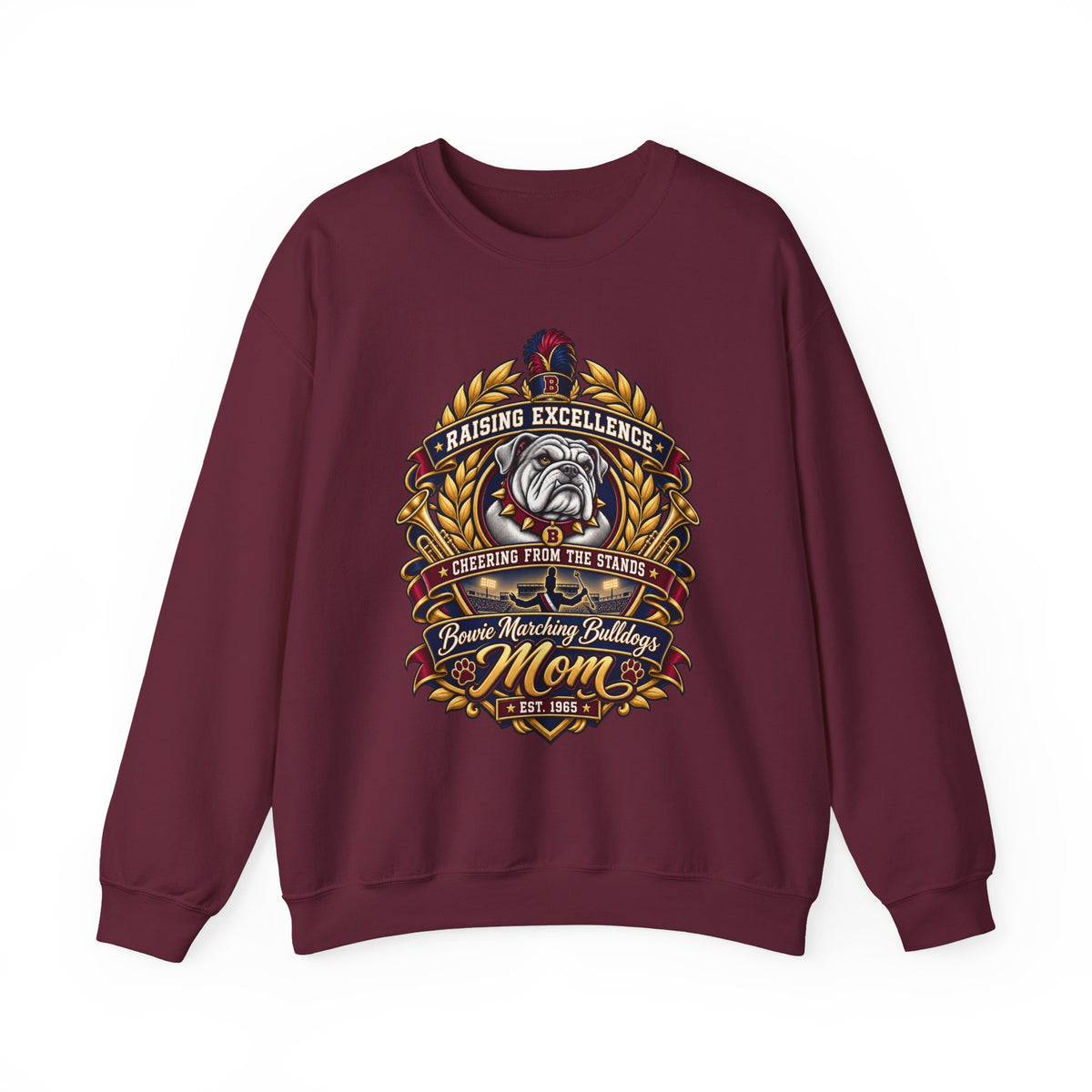 Bulldog Mom Crewneck Sweatshirt — "Raising Excellence" Vintage Crest