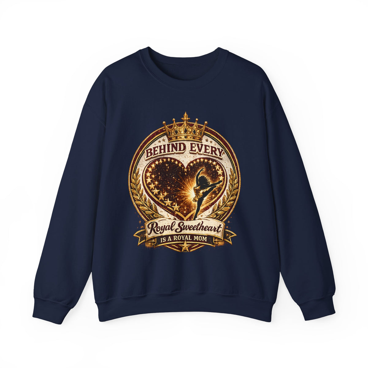 Crewneck Sweatshirt — "Behind Every Royal Sweetheart Is A Royal Mom" Vintage Heart Mom Pullover
