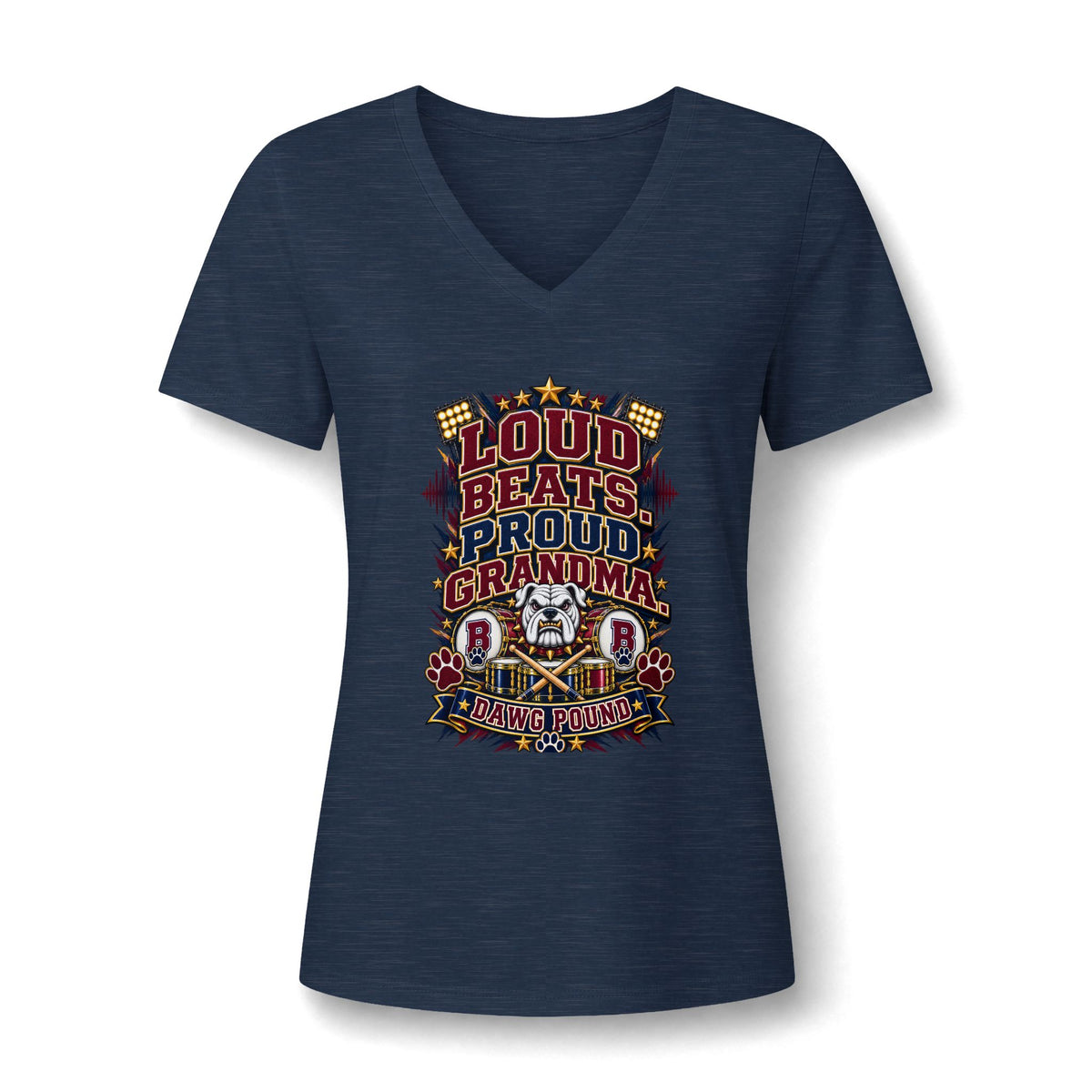 Loud Beats Proud Grandma V-Neck Tee — Rockin' Music Lover Grandma Shirt