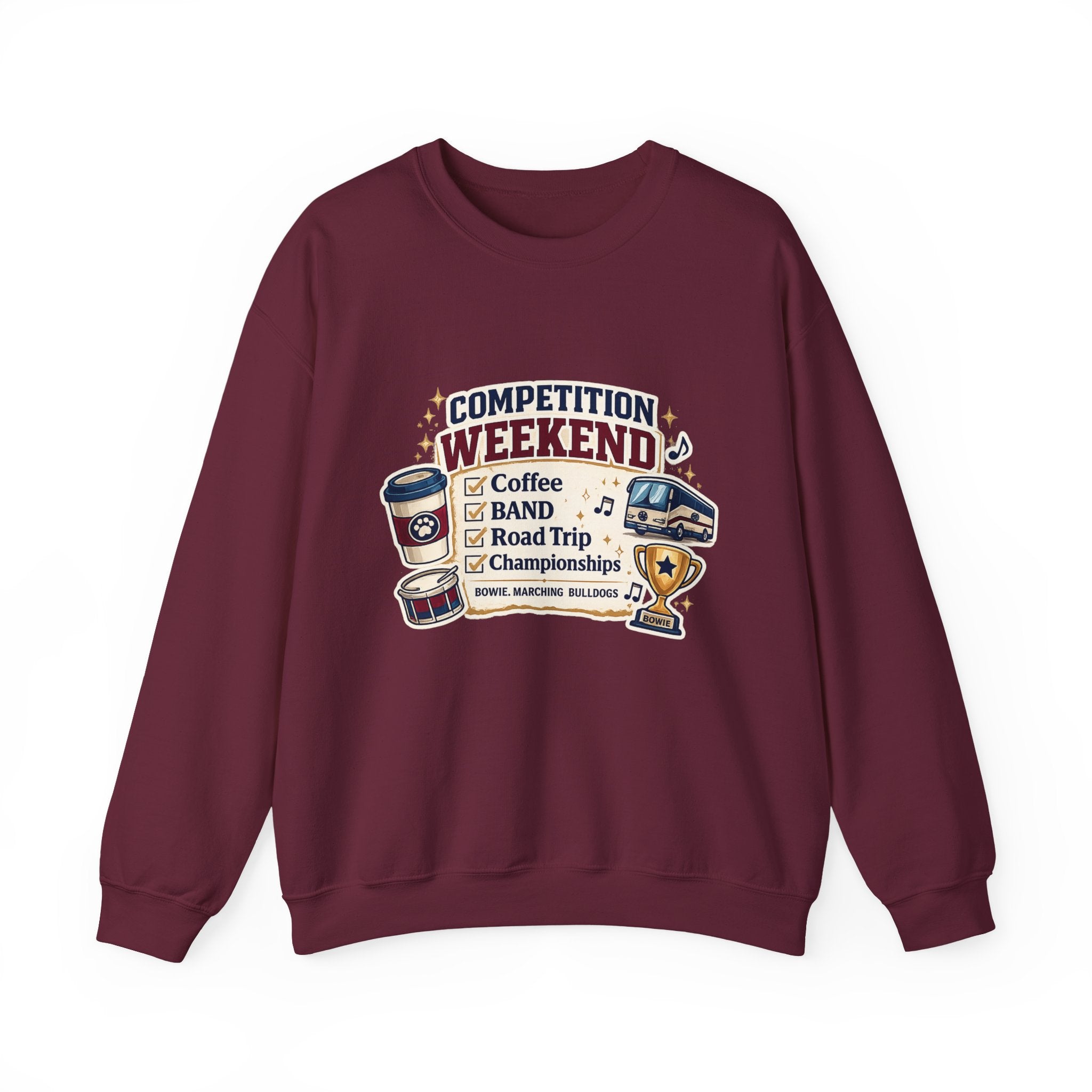 Competition Weekend Crewneck Sweatshirt — Band Road Trip, Coffee & Championships